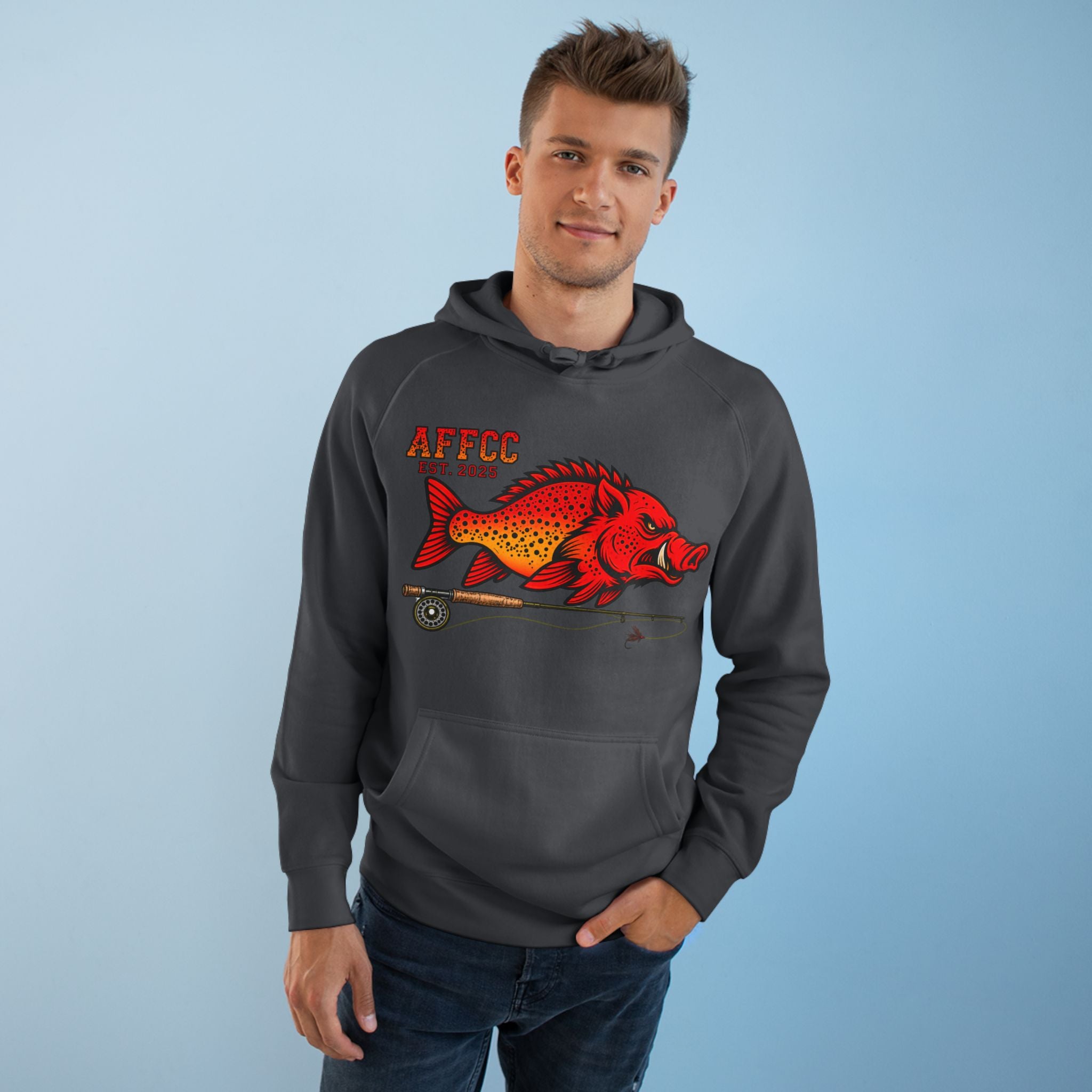Arkansas Fly Fishing Clothing Company Hoodie — AFFCC EST. 2025 Hog/Trout With Rod Graphic
