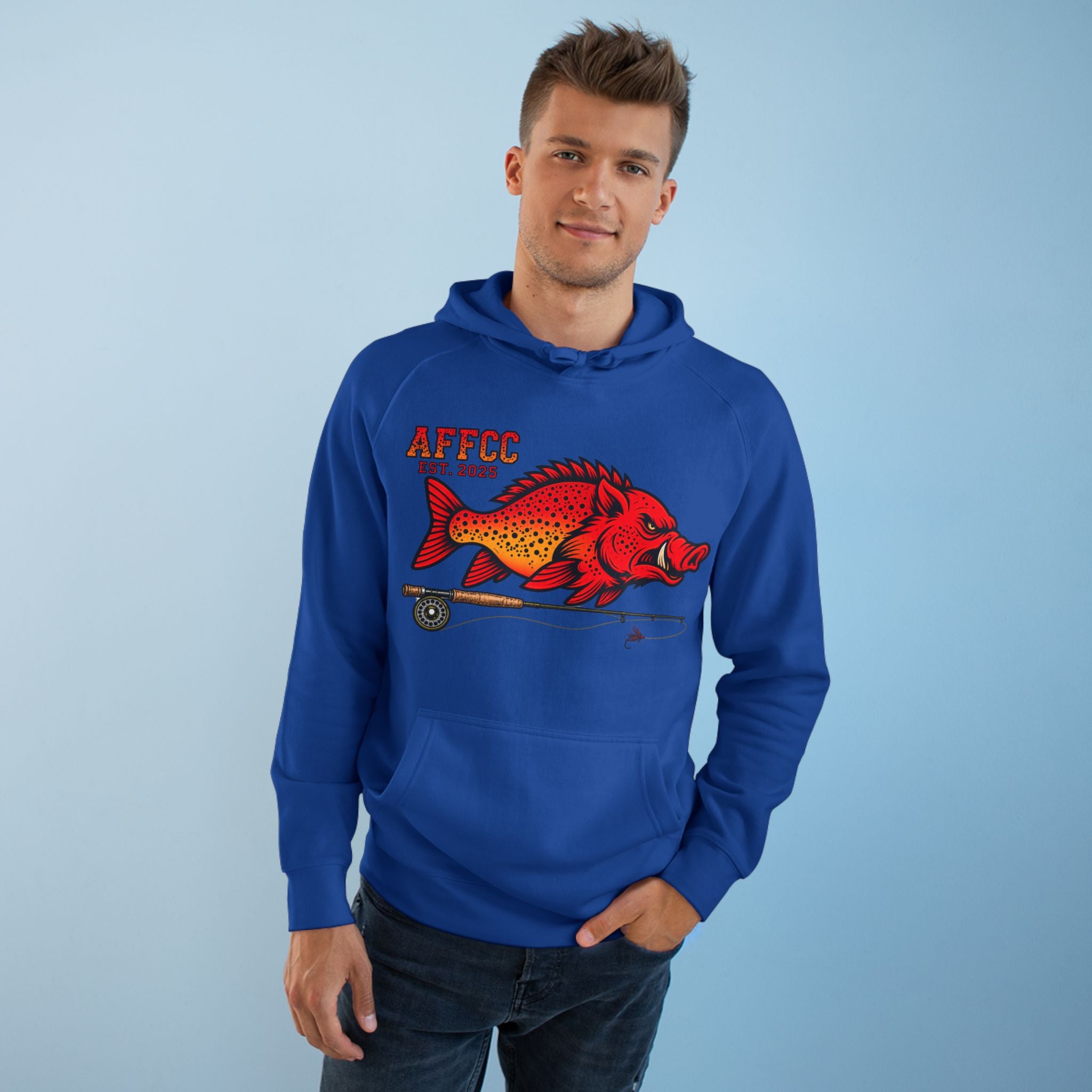 Arkansas Fly Fishing Clothing Company Hoodie — AFFCC EST. 2025 Hog/Trout With Rod Graphic