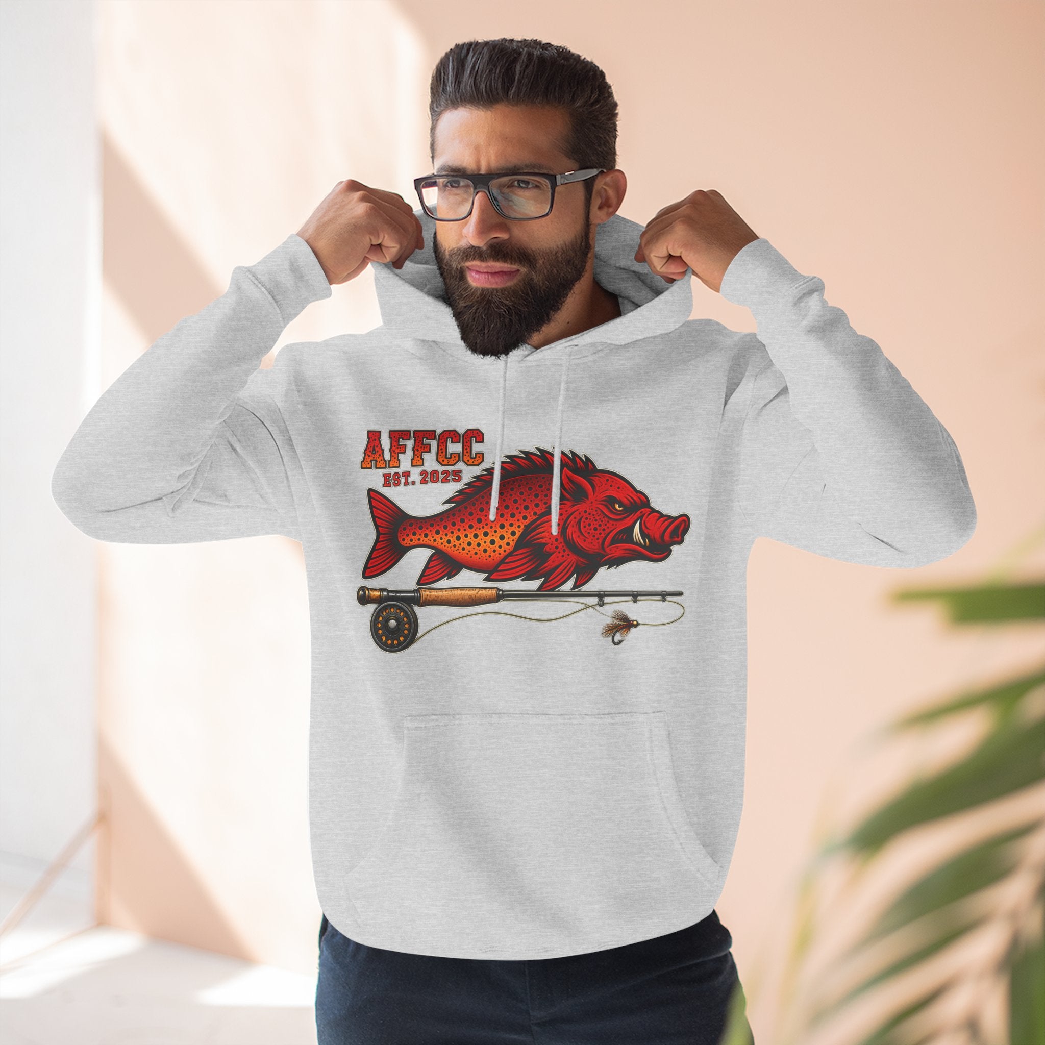 AFFCC Logo Hoodie — 'AFFCC' Hog/Trout Fly Rod Design