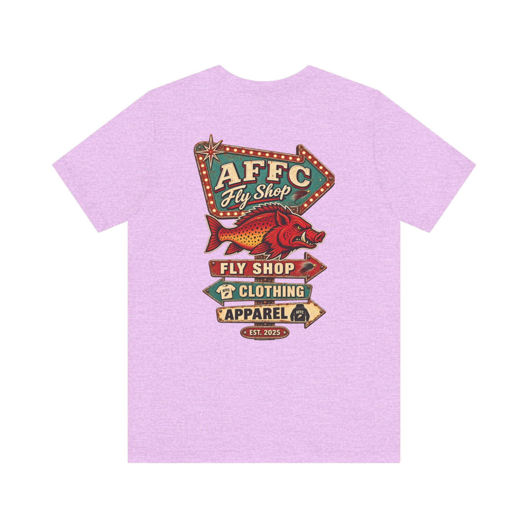 Athletic Fit Runs Small AFFCC Fly Shop T-Shirt — Retro Fish Sign Graphic Tee (AFFC Fly Shop)
