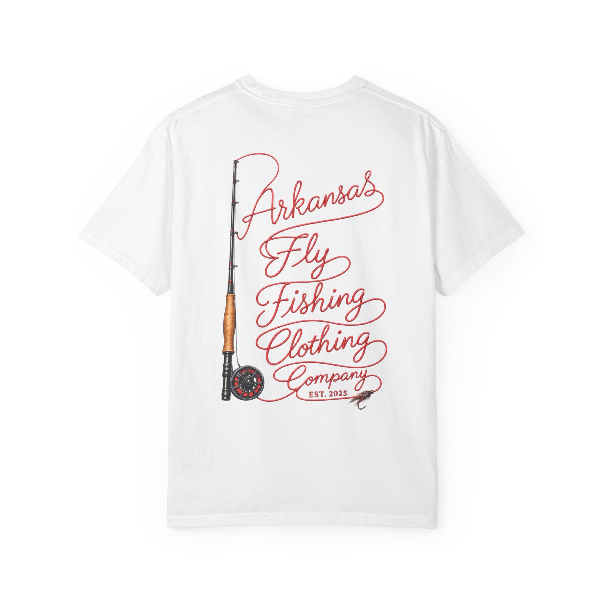 Arkansas Fly Fishing Clothing Company T-Shirt | Fly Rod Script Back Print