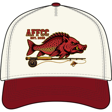 AFFCC Embroidered Est. 2025 Hog/Trout logo With fly Rod Fly-Fishing Two-Tone Curved Bill Hat