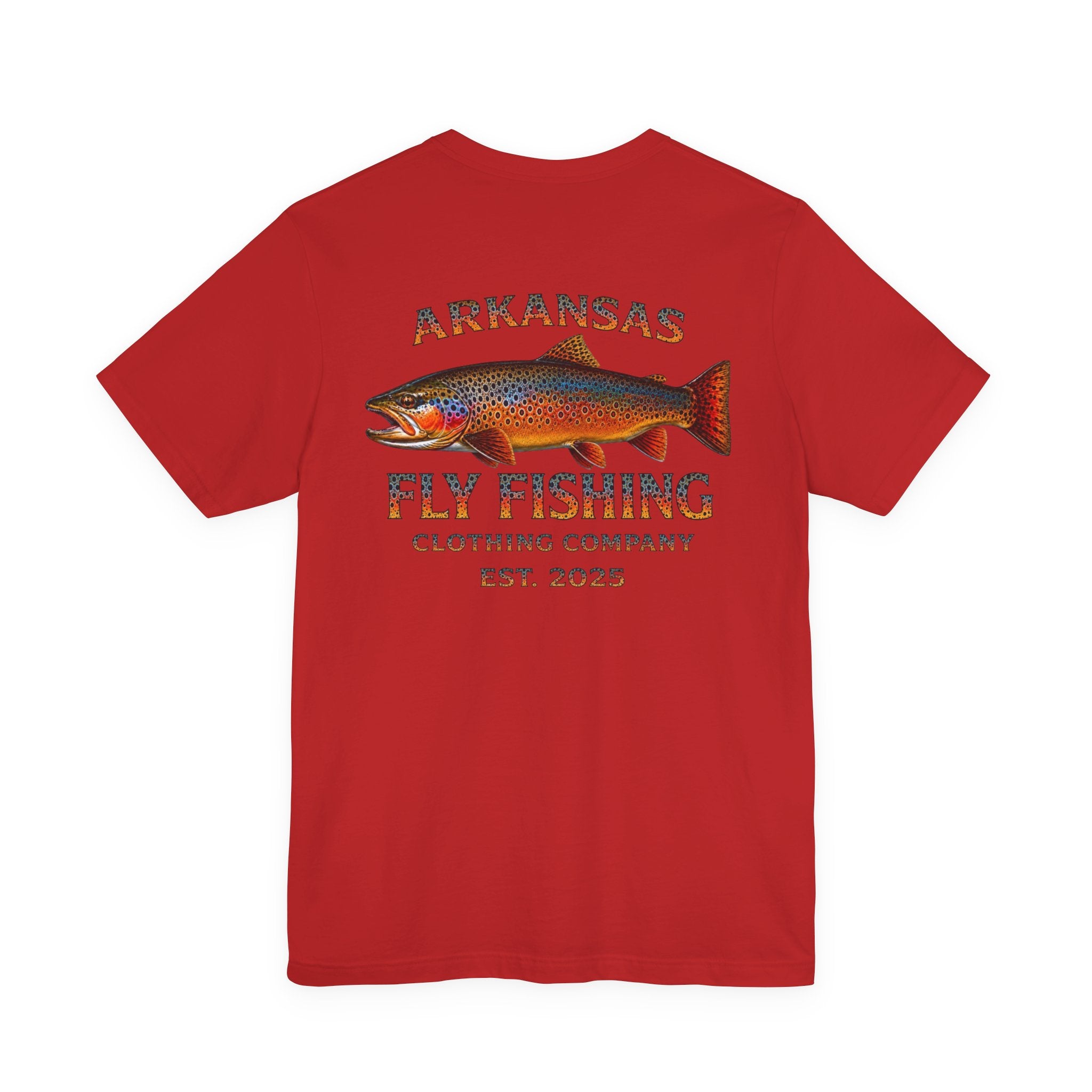 Athletic fit Runs Small AFFCC Arkansas Fly Fishing Tee – Brown Trout Graphic Short Sleeve Shirt