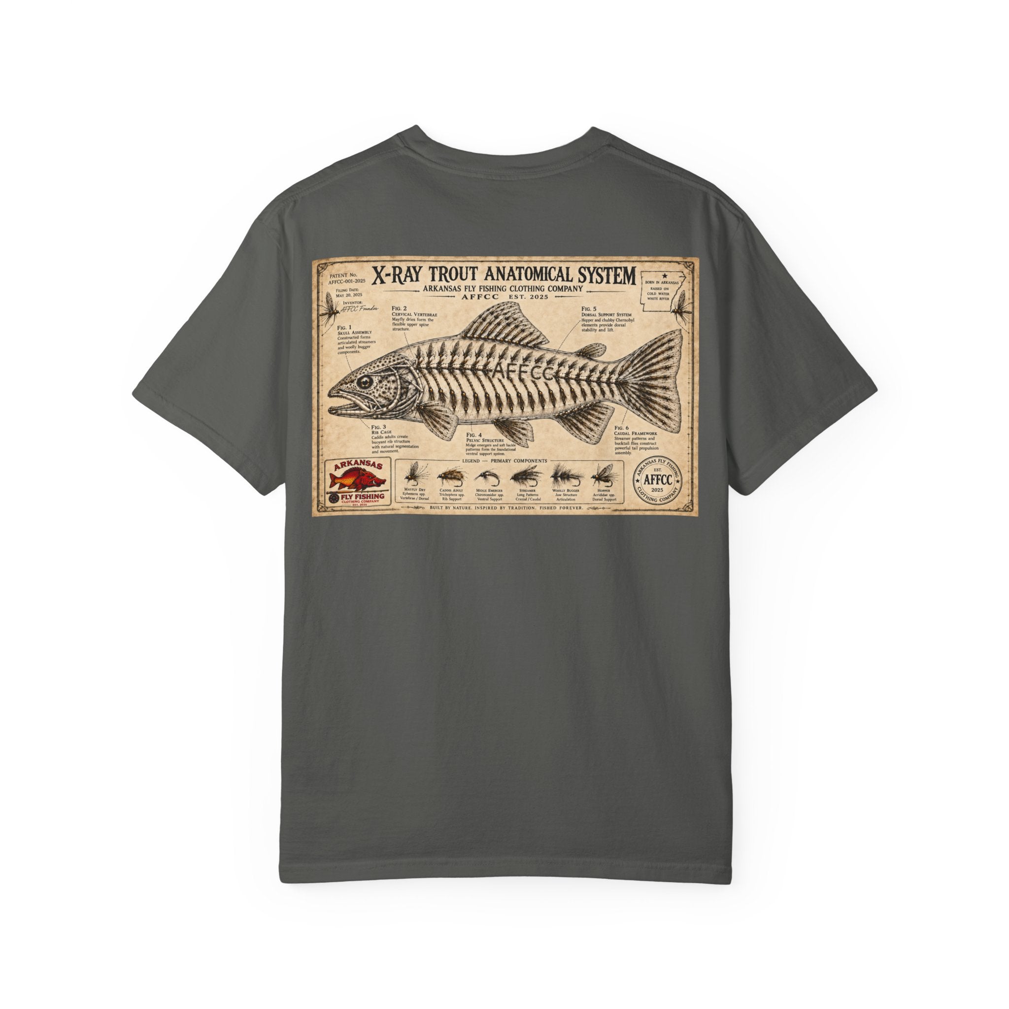 Arkansas Fly Fishing Clothing Company T-Shirt — X-Ray Trout Anatomy Graphic