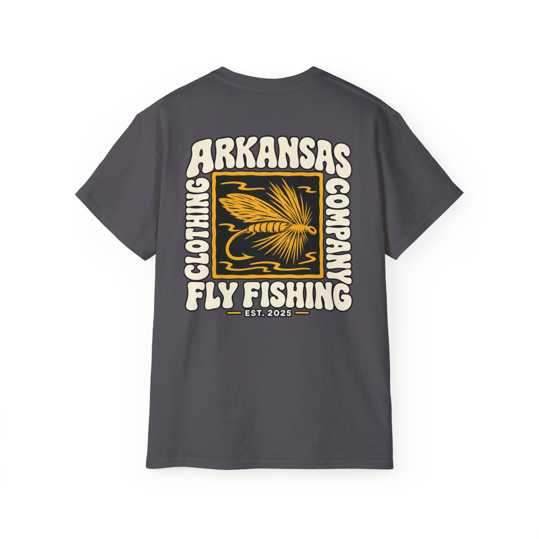 Arkansas Fly Fishing Clothing Company Square Graphic T-Shirt — Arkansas Clothing Company Vintage Fly Design