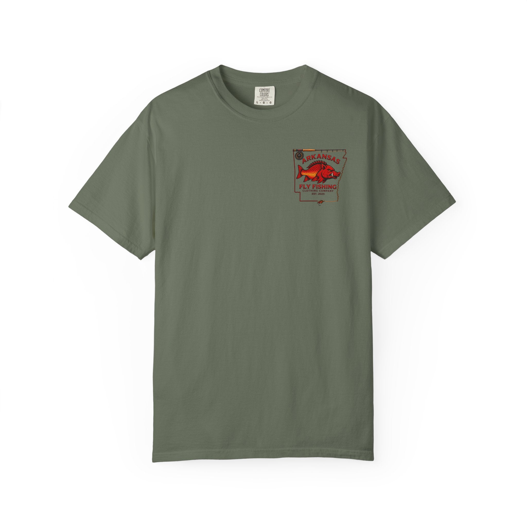 Arkansas Fly Fishing Clothing Company T-Shirt | Fly Rod Script Back Print