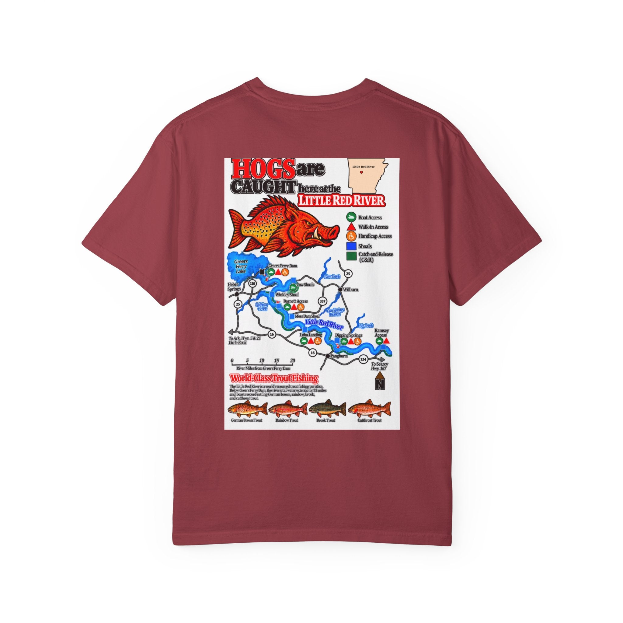AFFCC Little Red River Arkansas Trout Map T-Shirt — 'Hogs Live Here' Fishing Guide Tee