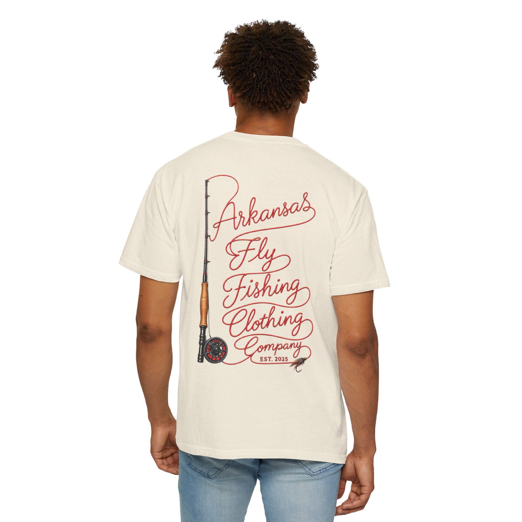 Arkansas Fly Fishing Clothing Company T-Shirt | Fly Rod Script Back Print