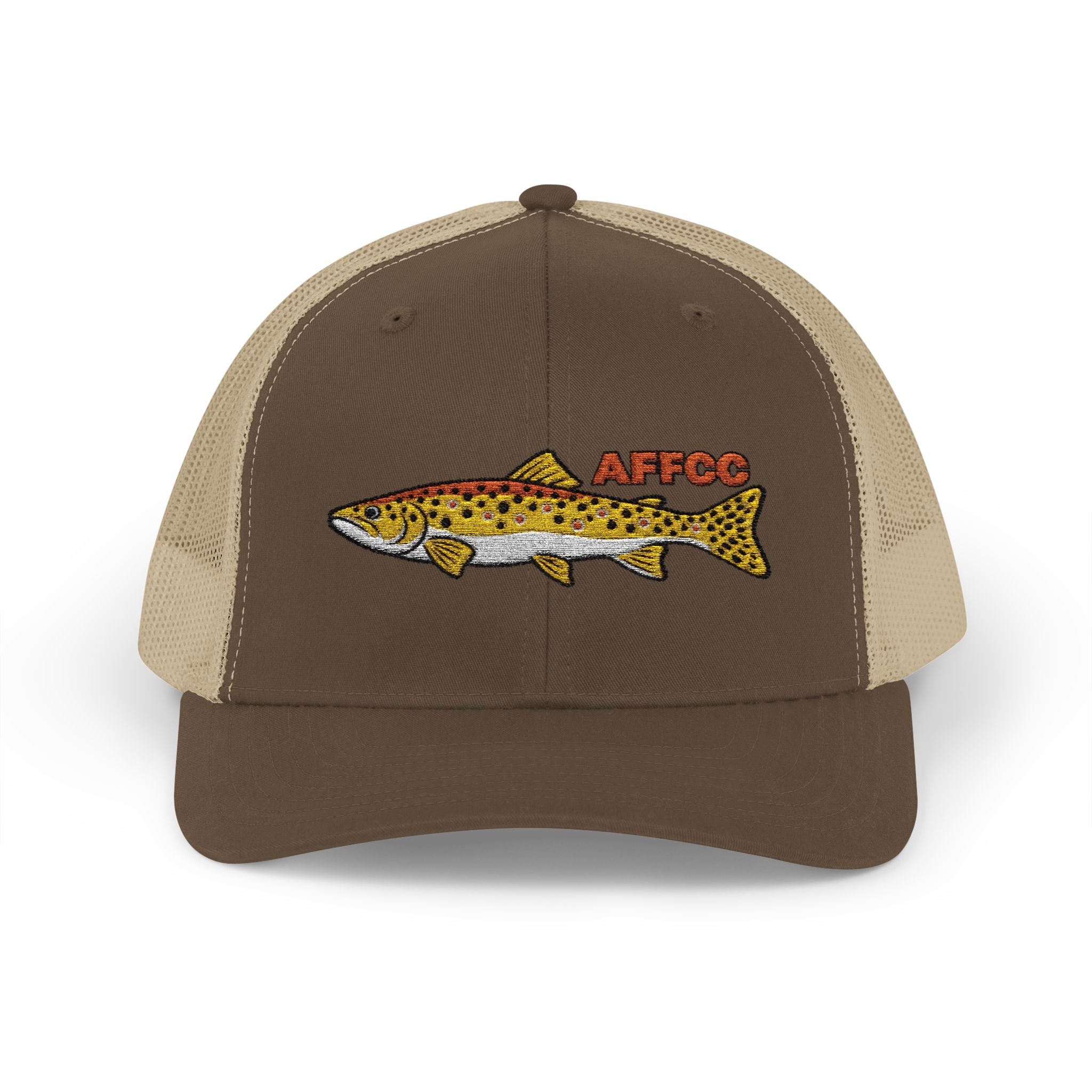 AFFCC Brown Trout Embroidered Trucker Hat – Embroidered Brown Trout ‘AFFCC’ Fishing Hat