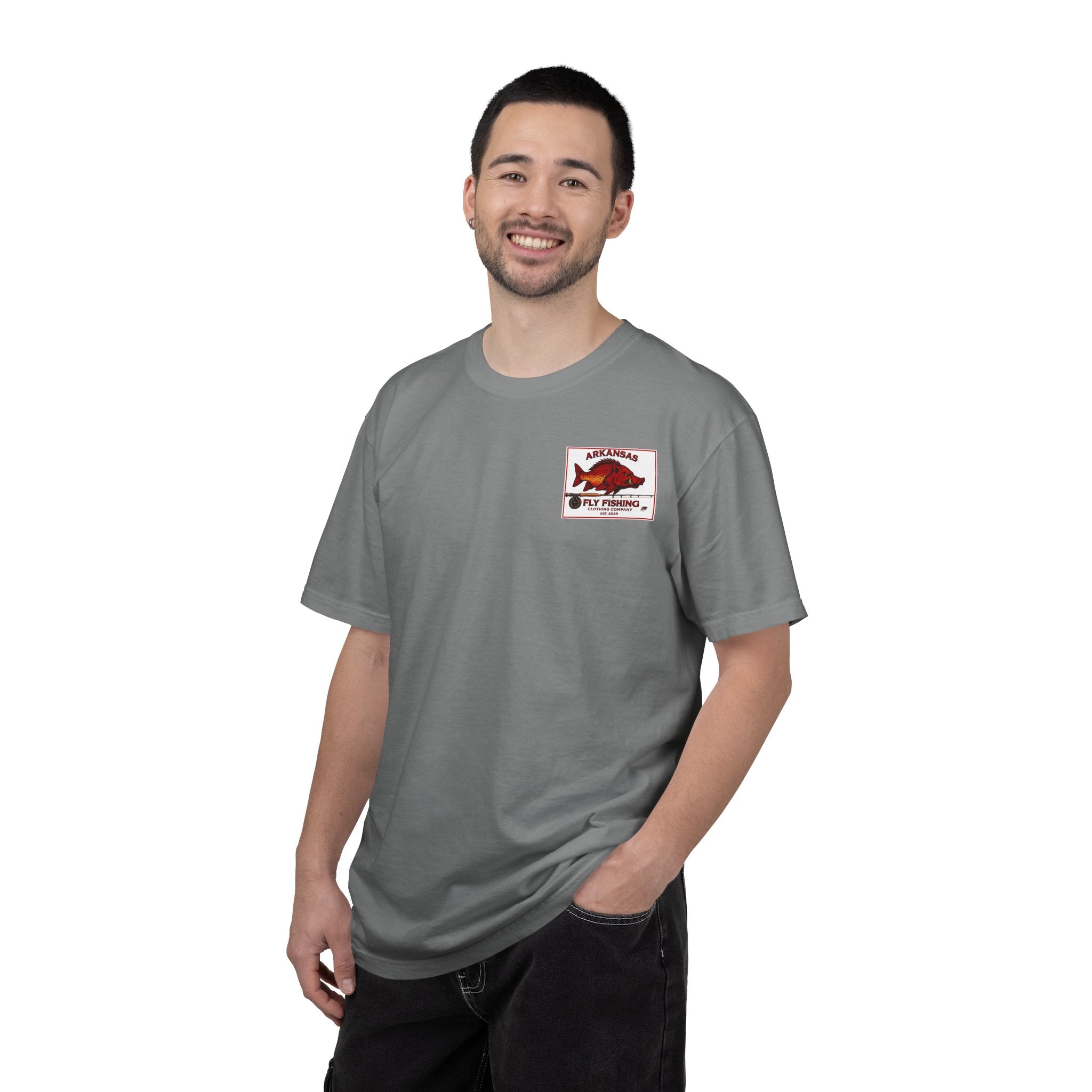 AFFCC Beer Menu Fly Fishing T‑Shirt — AFCC River Classics Vintage Patch Design
