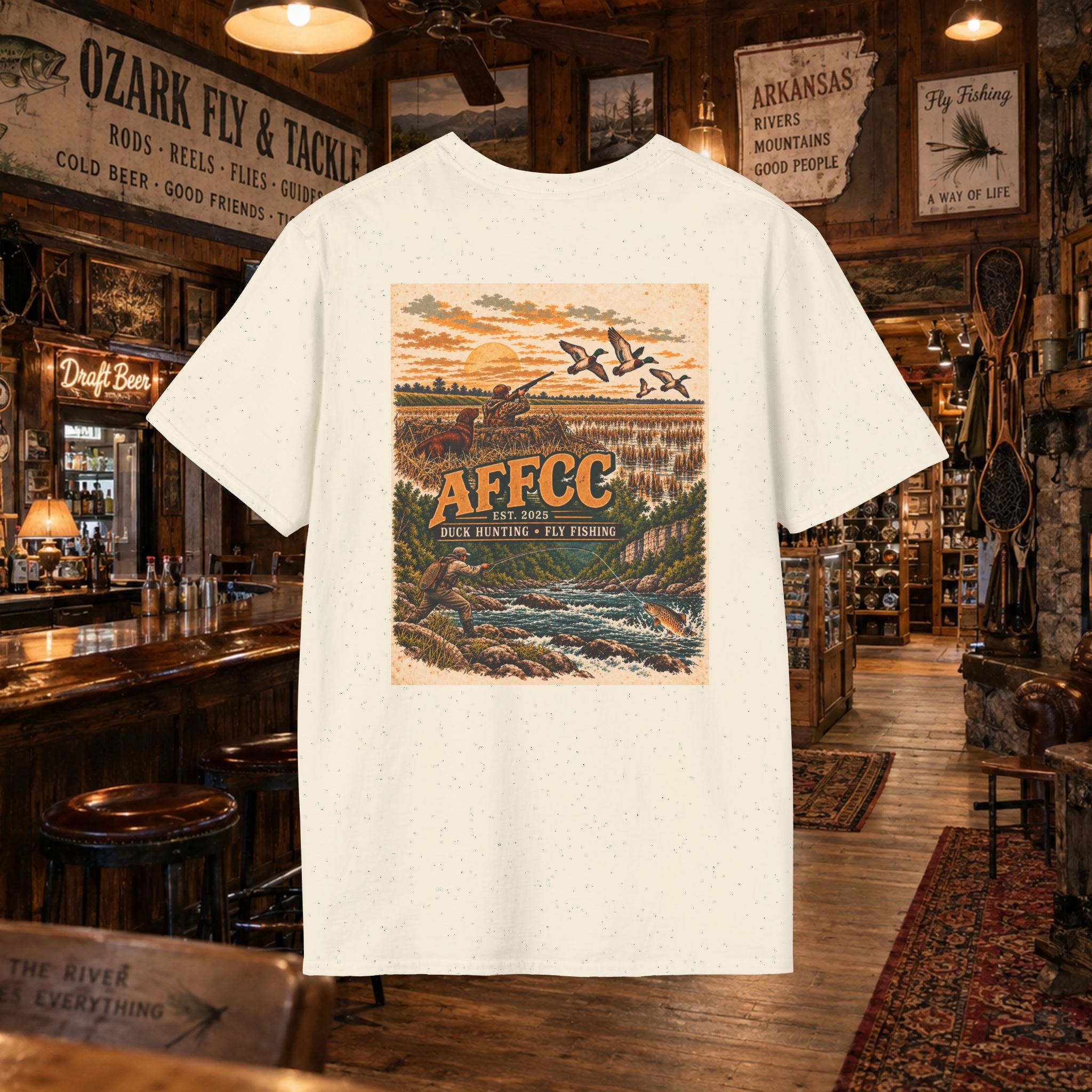 AFFCC Duck Hunting Fly Fishing Vintage Graphic T-Shirt — AFCCC T-Shirt