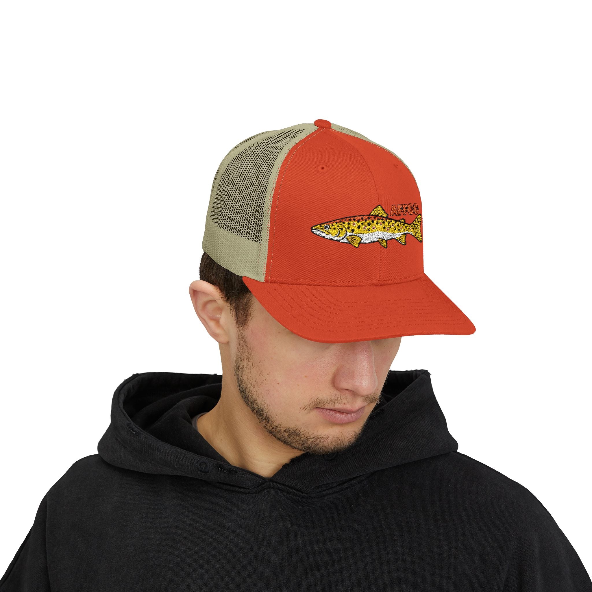 AFFCC Brown Trout Embroidered Trucker Hat – Embroidered Brown Trout ‘AFFCC’ Fishing Hat