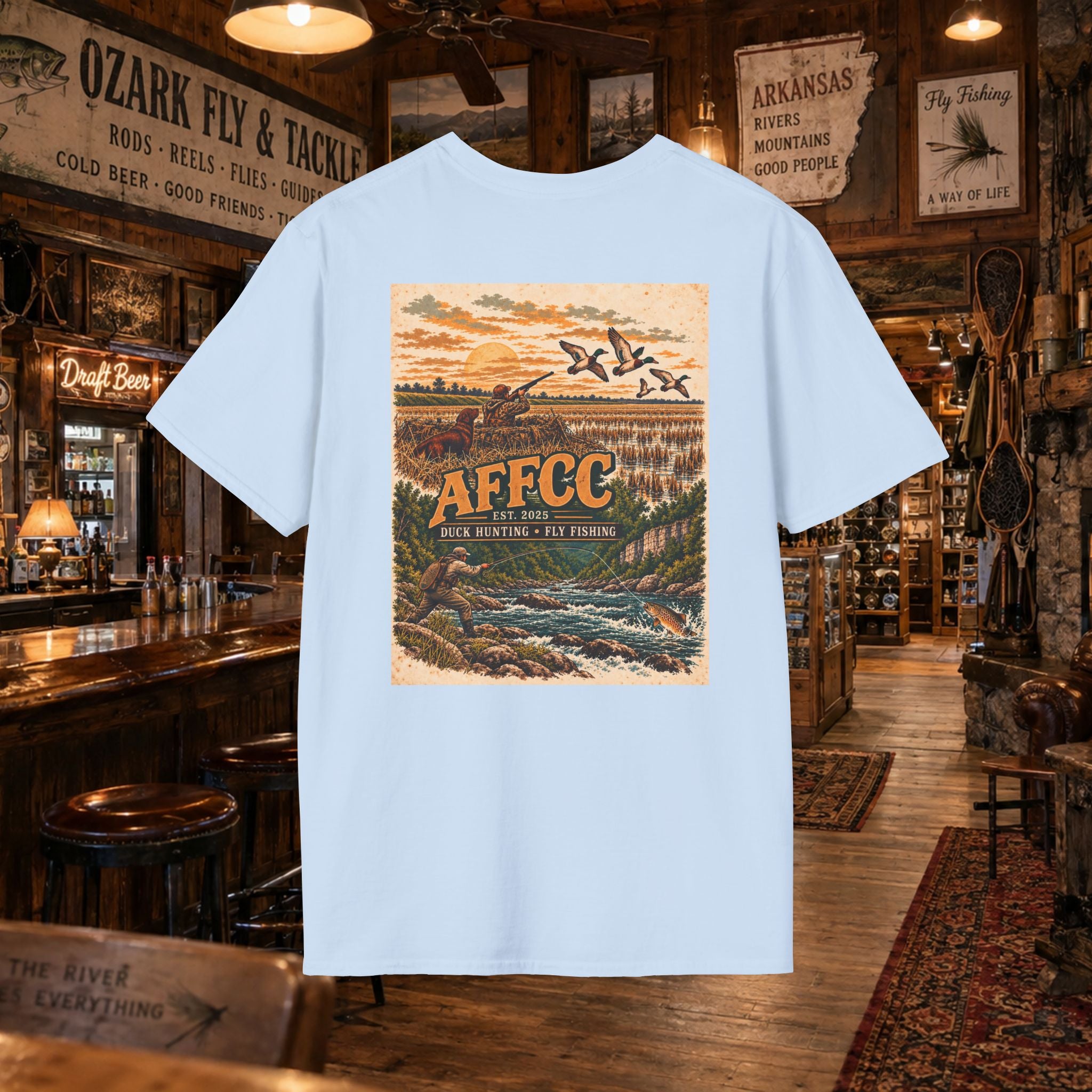 AFFCC Duck Hunting Fly Fishing Vintage Graphic T-Shirt — AFCCC T-Shirt