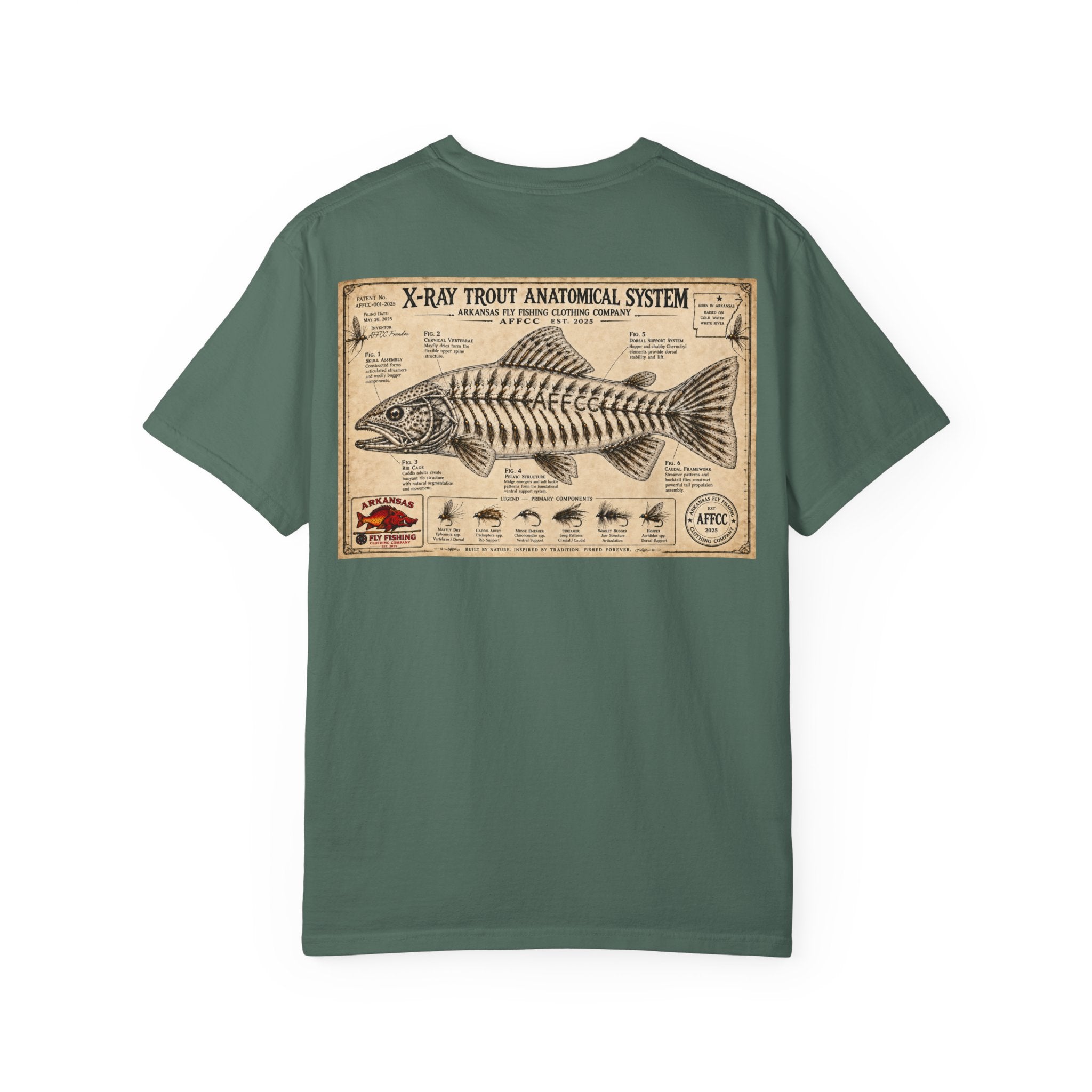 Arkansas Fly Fishing Clothing Company T-Shirt — X-Ray Trout Anatomy Graphic