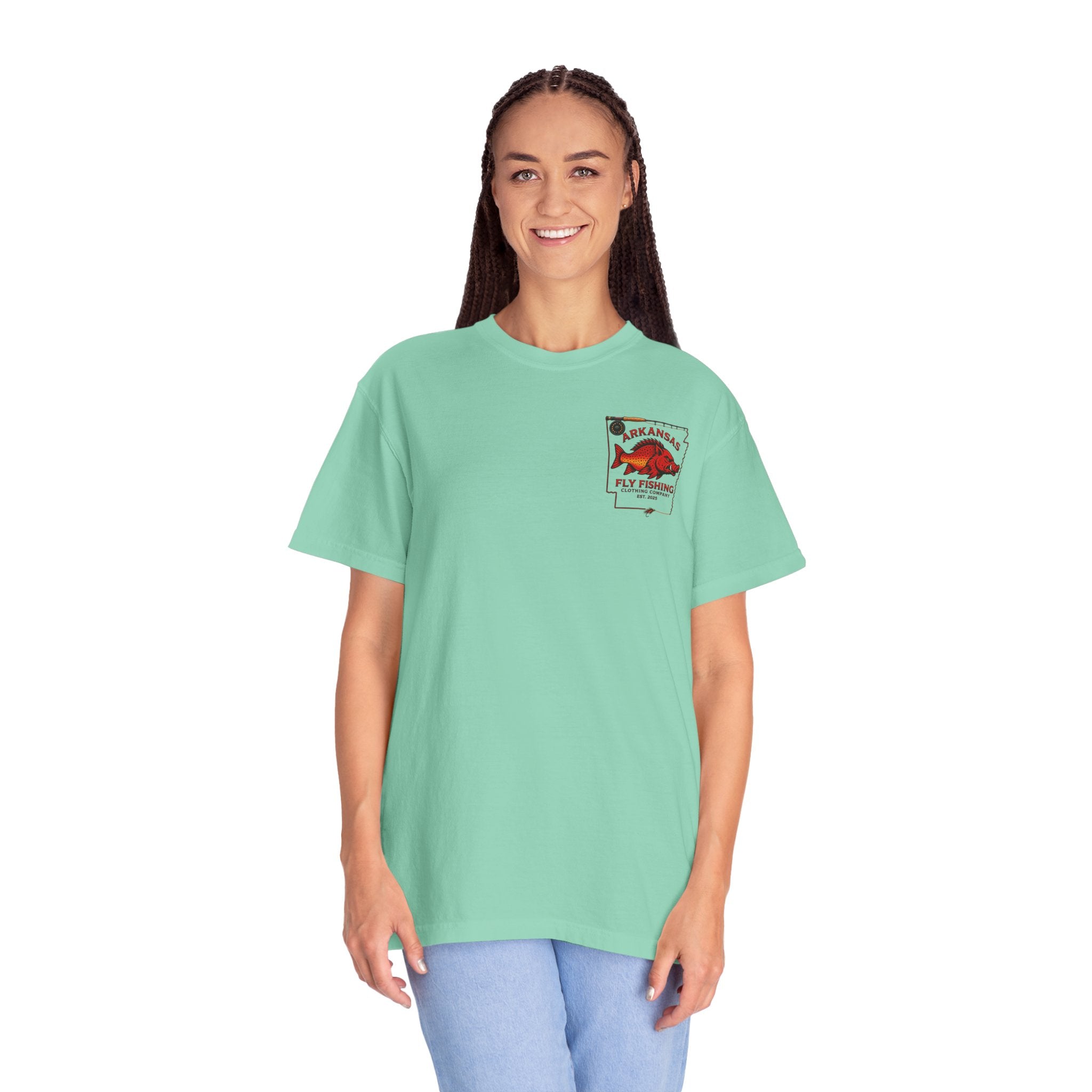 Arkansas Fly Fishing Clothing Company T-Shirt | Fly Rod Script Back Print