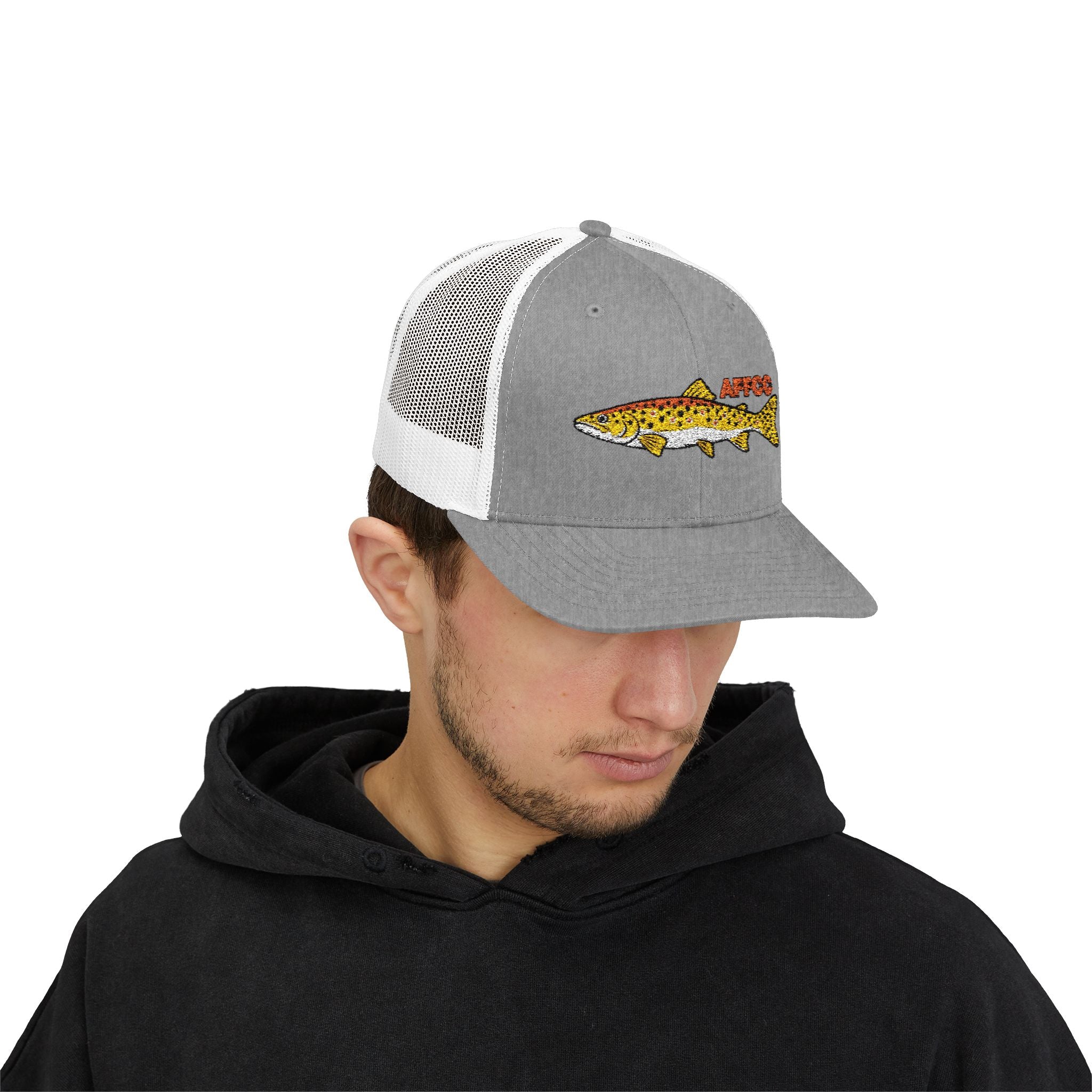 AFFCC Brown Trout Embroidered Trucker Hat – Embroidered Brown Trout ‘AFFCC’ Fishing Hat