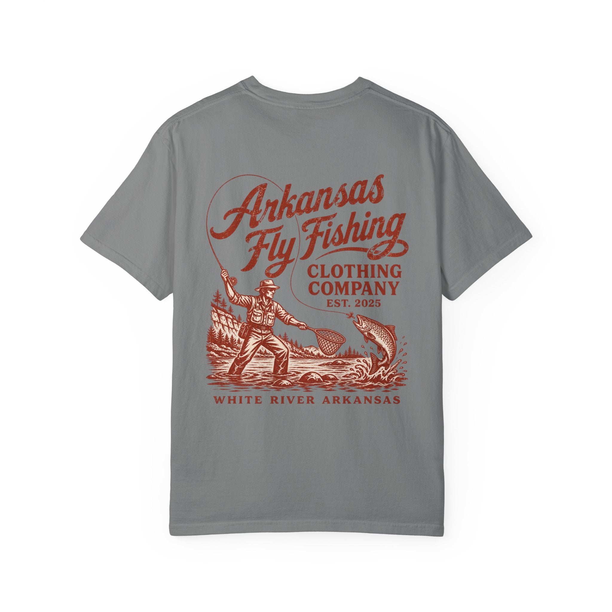 AFFC Arkansas Fly Fishing Hog/Trout Patch T-Shirt | Small Chest Graphic Large Back Graphic