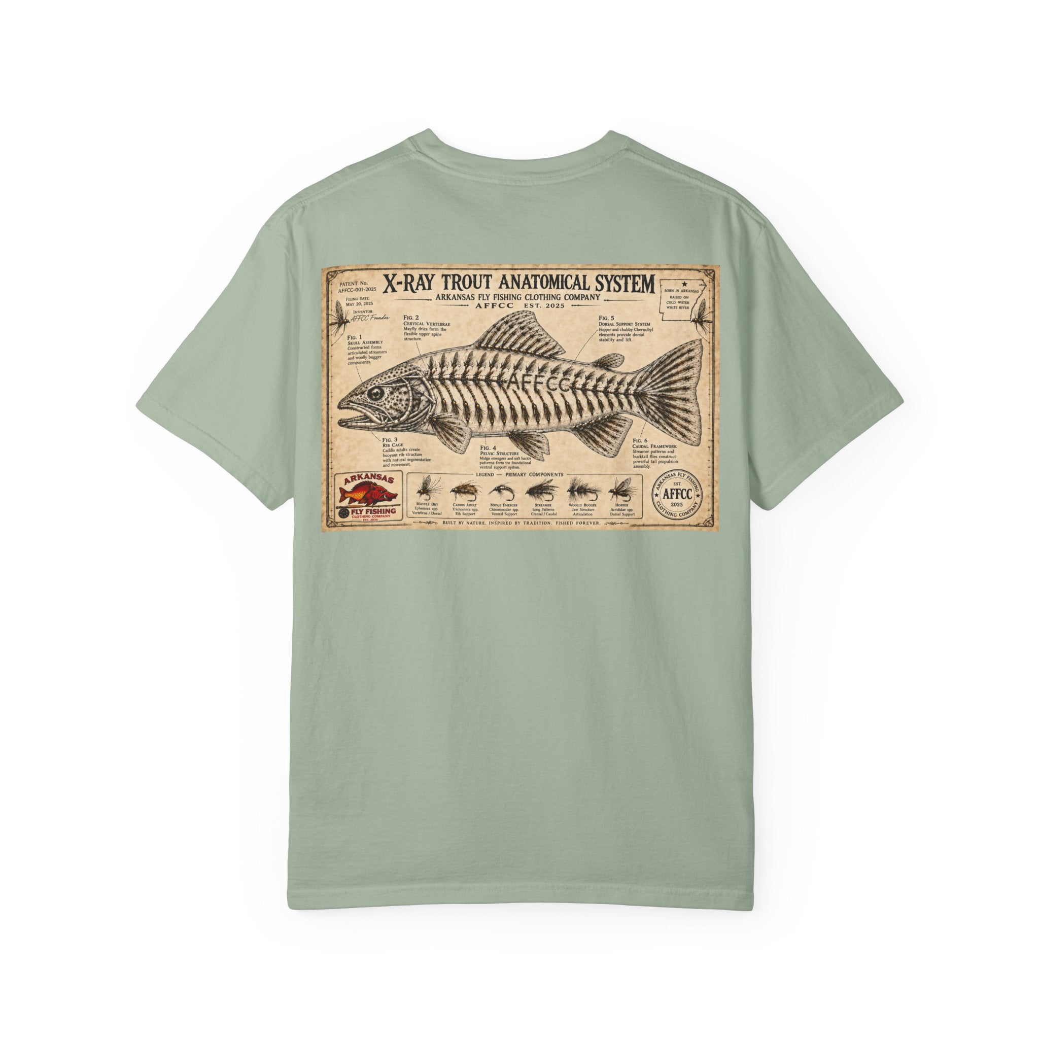 Arkansas Fly Fishing Clothing Company T-Shirt — X-Ray Trout Anatomy Graphic
