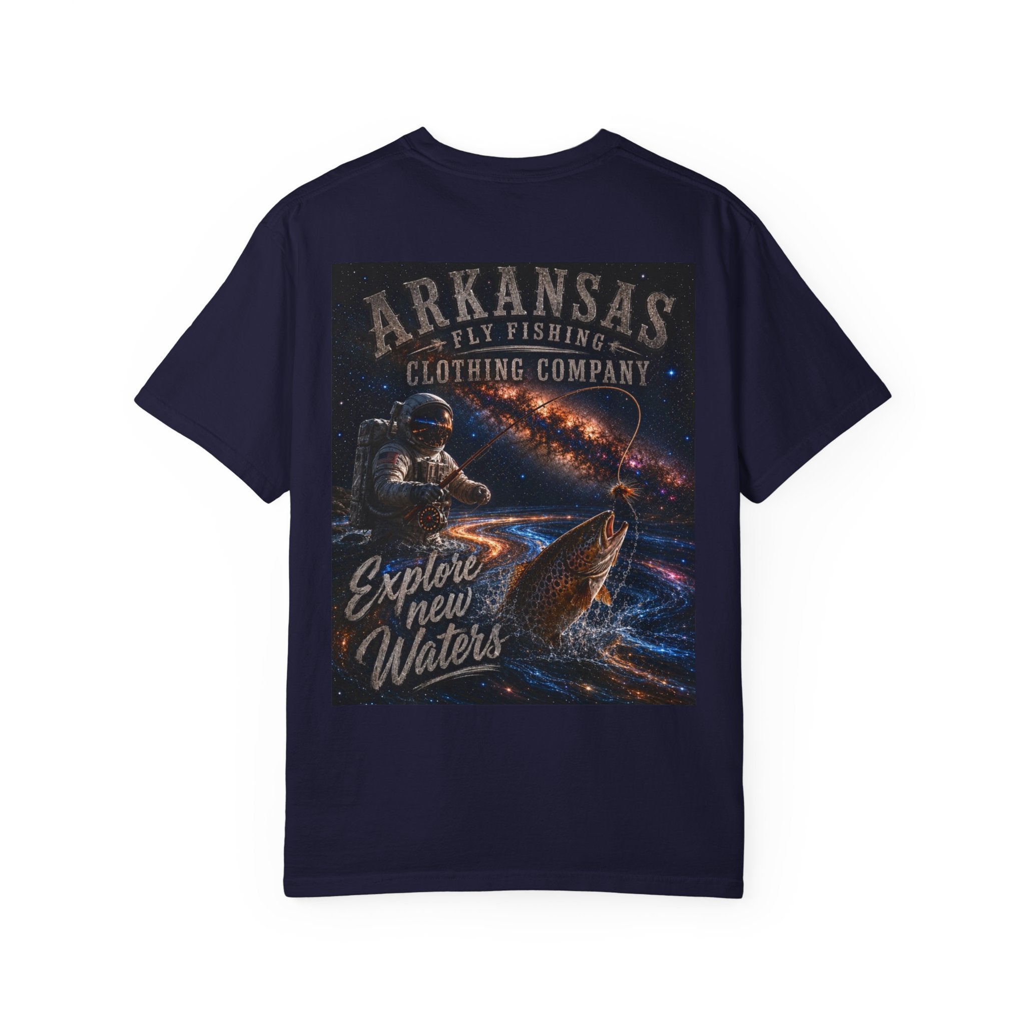 Astronaut Arkansas Fly Fishing Clothing Company T-Shirt — "Explore New Water" Graphic Tee