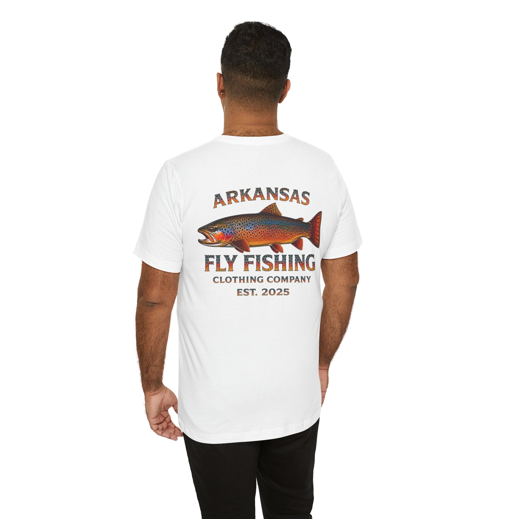Athletic fit Runs Small AFFCC Arkansas Fly Fishing Tee – Brown Trout Graphic Short Sleeve Shirt