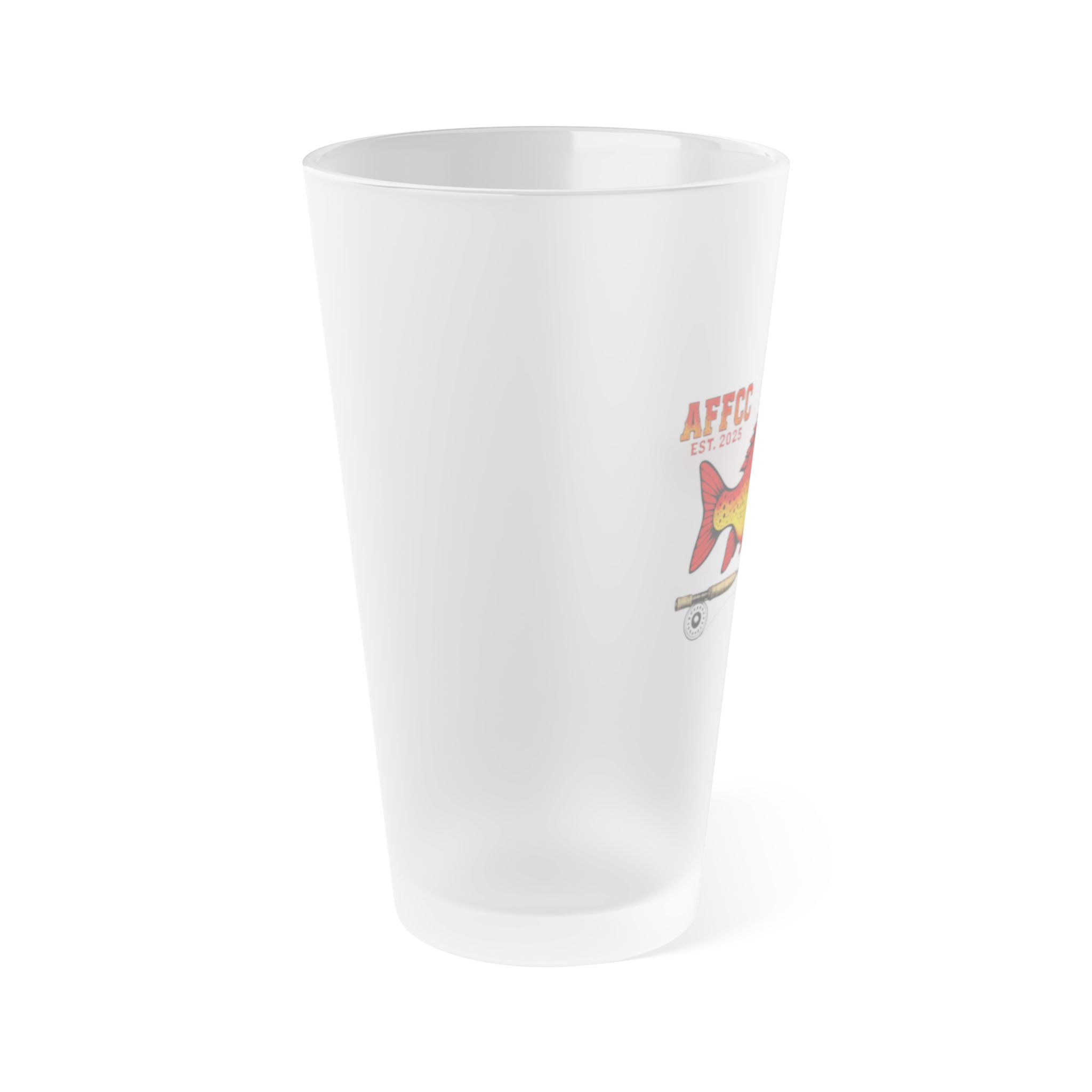 Frosted 16oz Pint Glass — HogTrout Fly Rod Graphic (AFCC)
