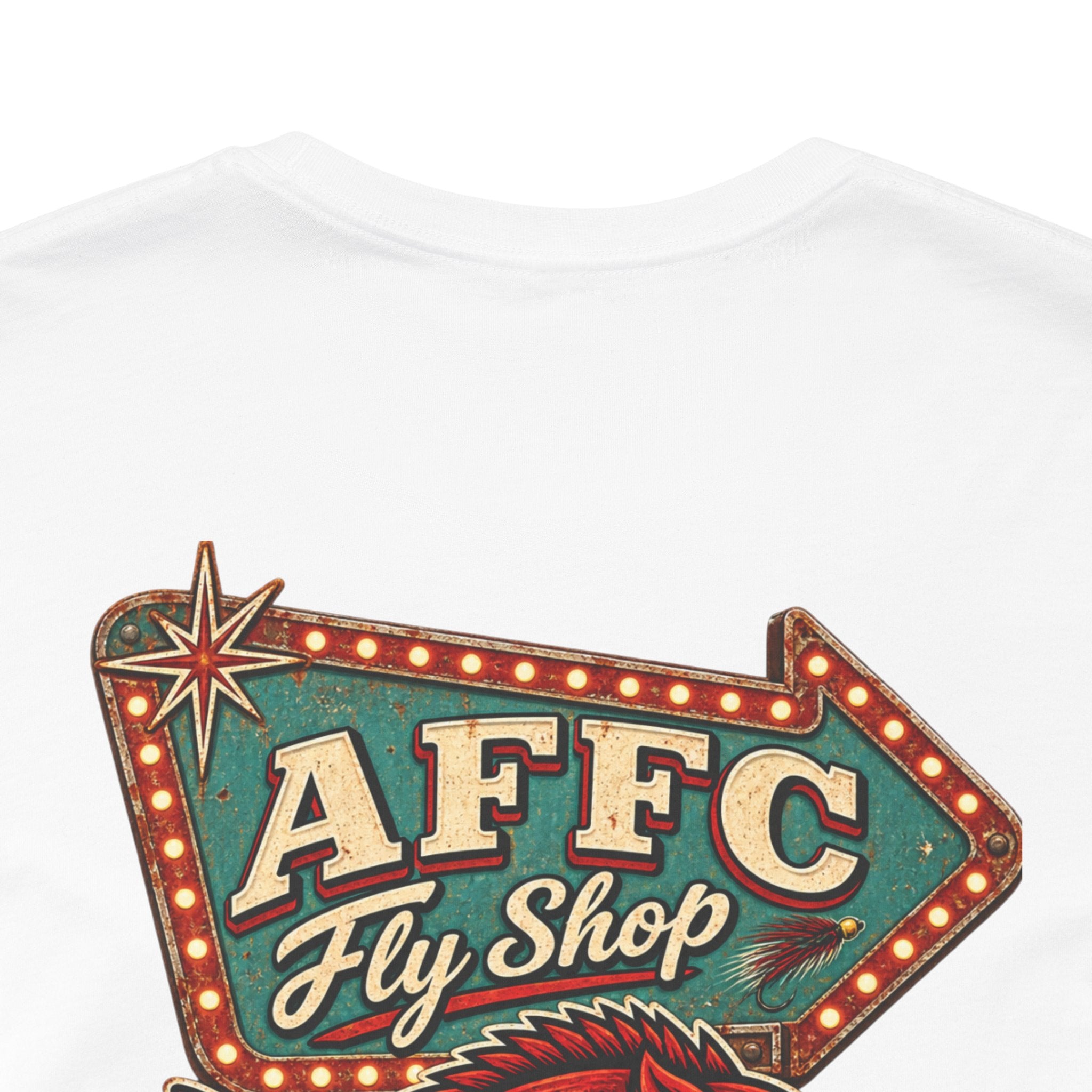 Athletic Fit Runs Small AFFCC Fly Shop T-Shirt — Retro Fish Sign Graphic Tee (AFFC Fly Shop)