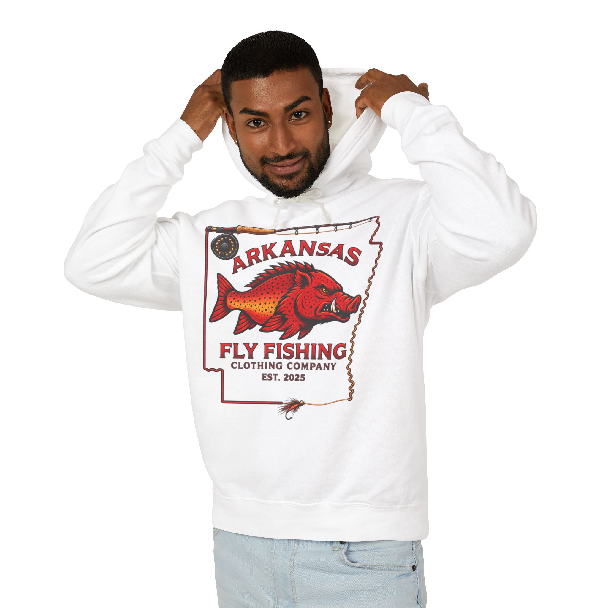 Arkansas Fly Fishing Clothing Company Color Comforts Hoodie — Vintage Hog/Trout Graphic