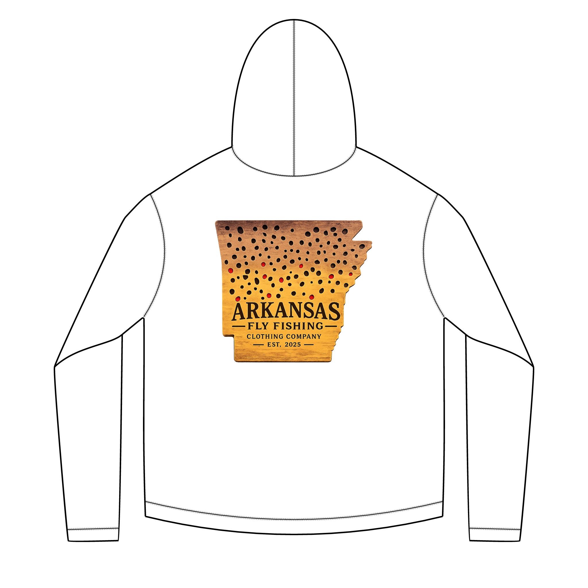 AFFCC Arkansas State Brown Trout Print Sun Hoodie — Brown Trout State Map Sun Hoodie