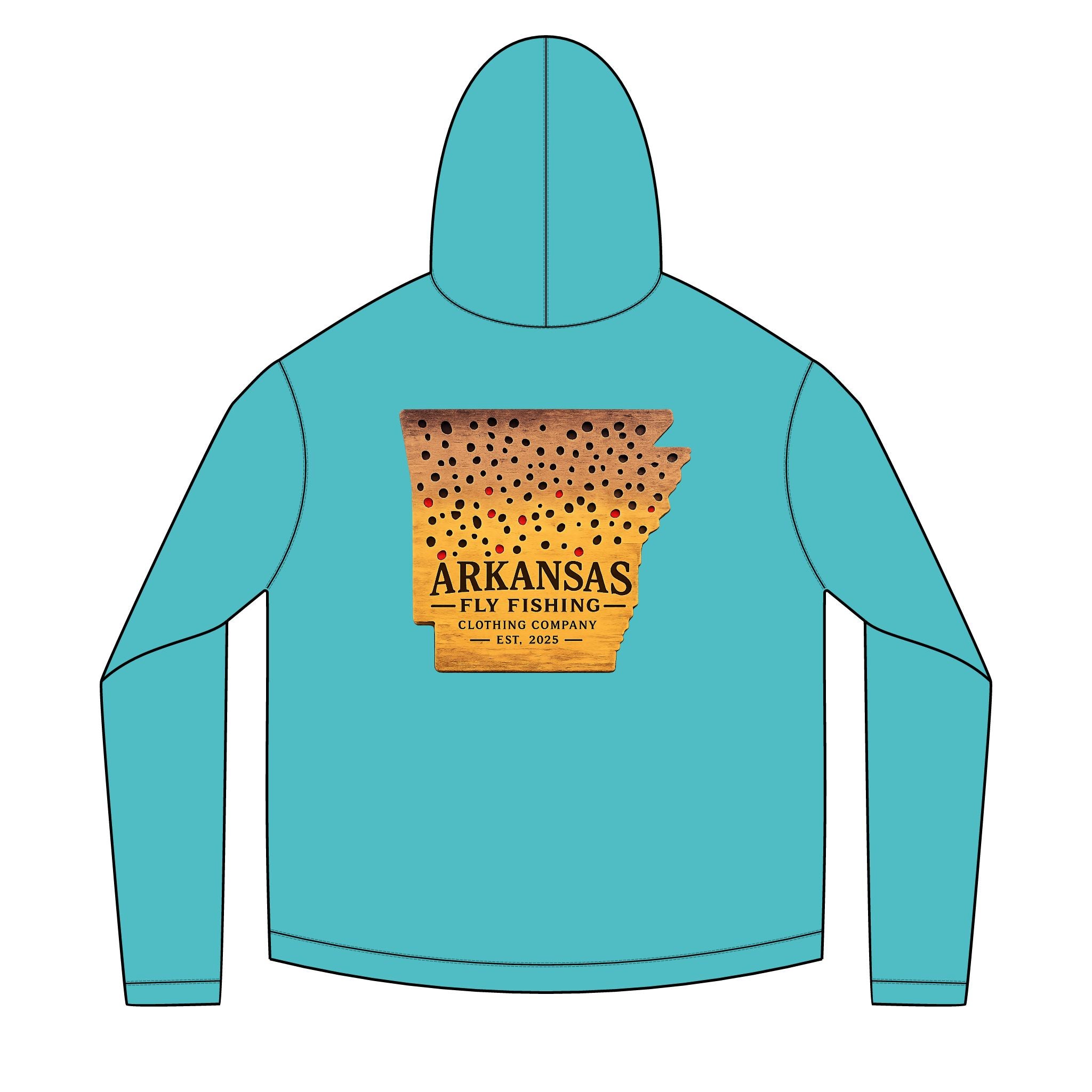 AFFCC Arkansas State Brown Trout Print Sun Hoodie — Brown Trout State Map Sun Hoodie