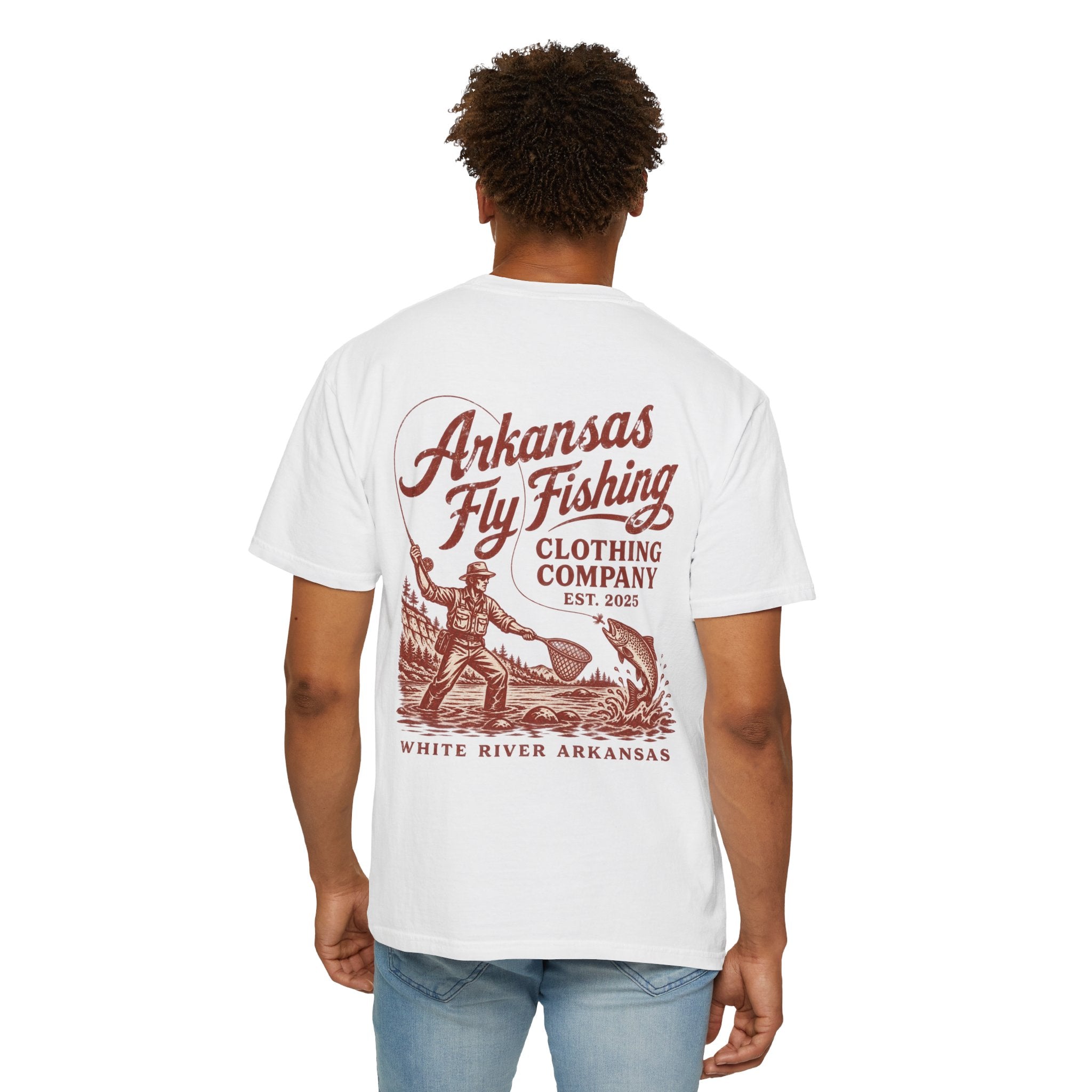 AFFC Arkansas Fly Fishing Hog/Trout Patch T-Shirt | Small Chest Graphic Large Back Graphic
