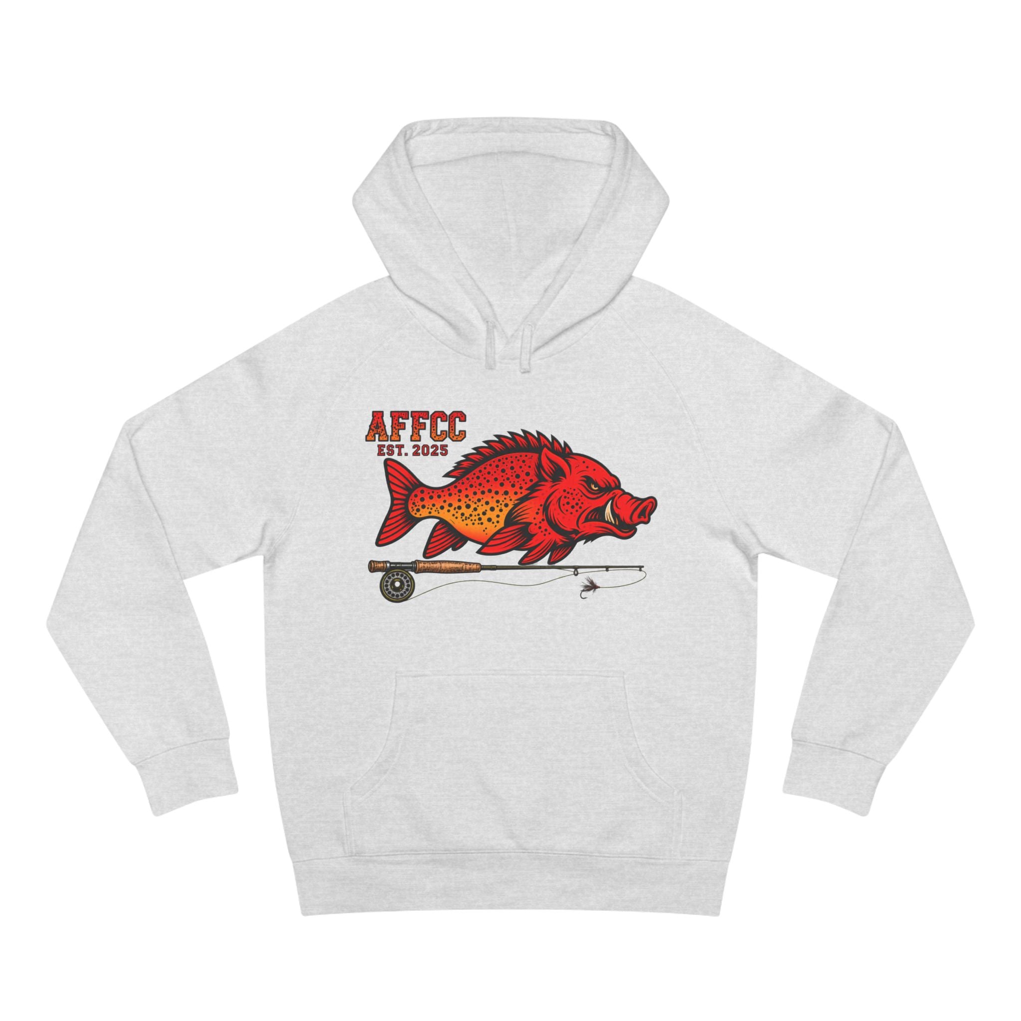 Arkansas Fly Fishing Clothing Company Hoodie — AFFCC EST. 2025 Hog/Trout With Rod Graphic