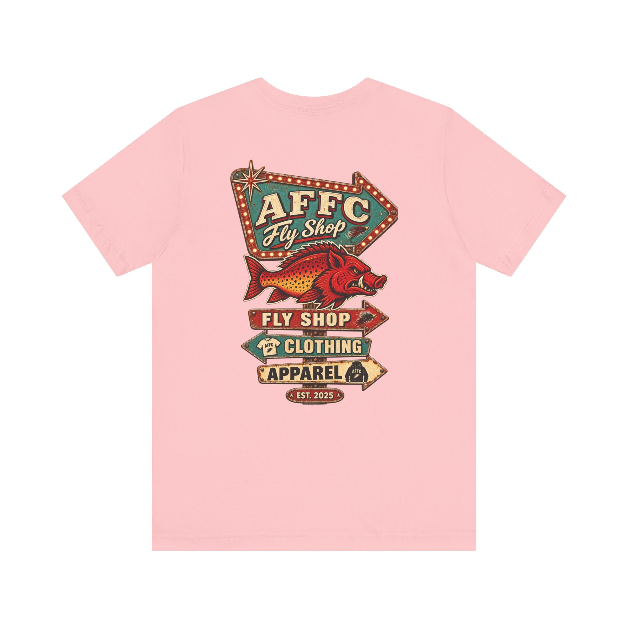 Athletic Fit Runs Small AFFCC Fly Shop T-Shirt — Retro Fish Sign Graphic Tee (AFFC Fly Shop)