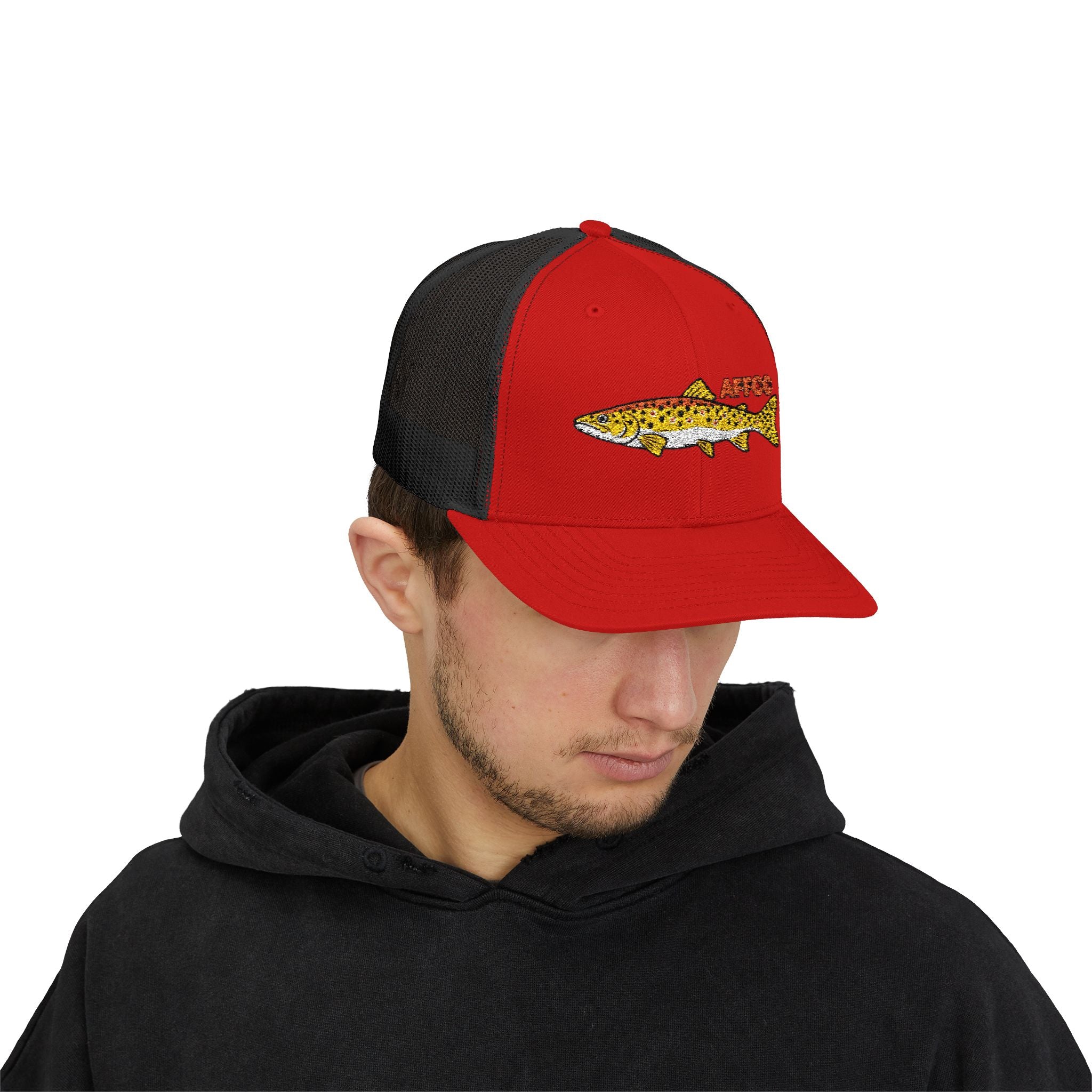 AFFCC Brown Trout Embroidered Trucker Hat – Embroidered Brown Trout ‘AFFCC’ Fishing Hat