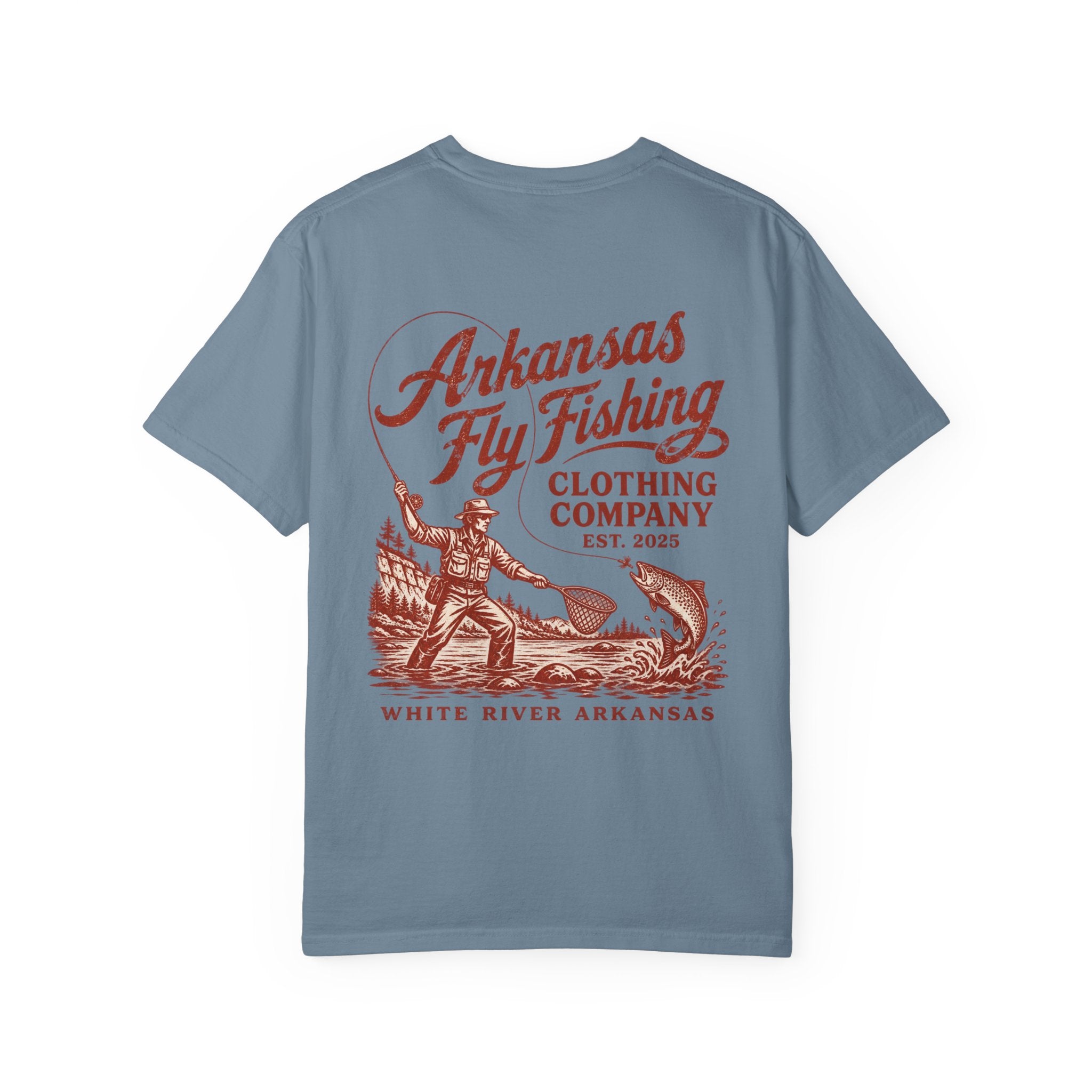 AFFC Arkansas Fly Fishing Hog/Trout Patch T-Shirt | Small Chest Graphic Large Back Graphic