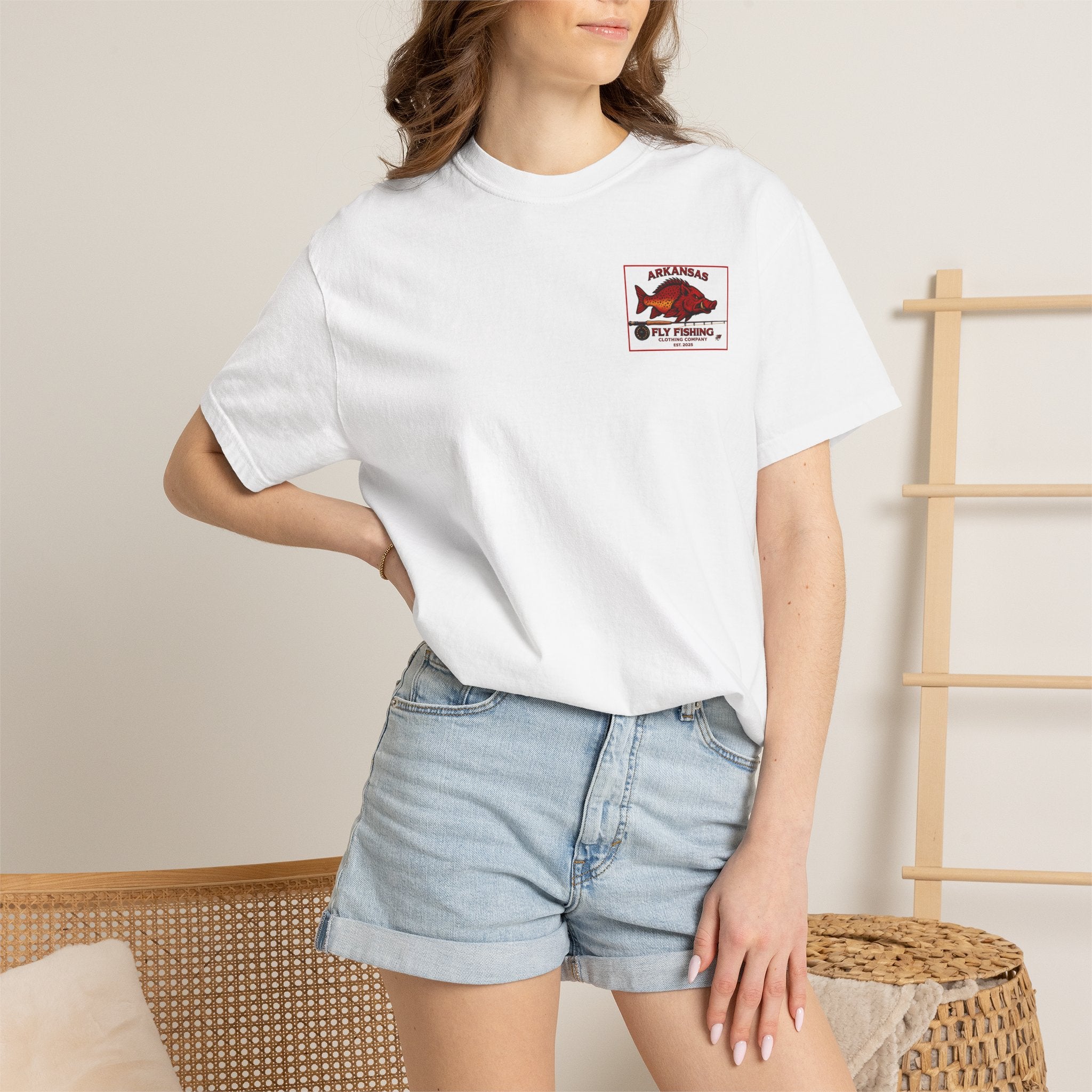 AFFC Arkansas Fly Fishing Hog/Trout Patch T-Shirt | Small Chest Graphic Large Back Graphic