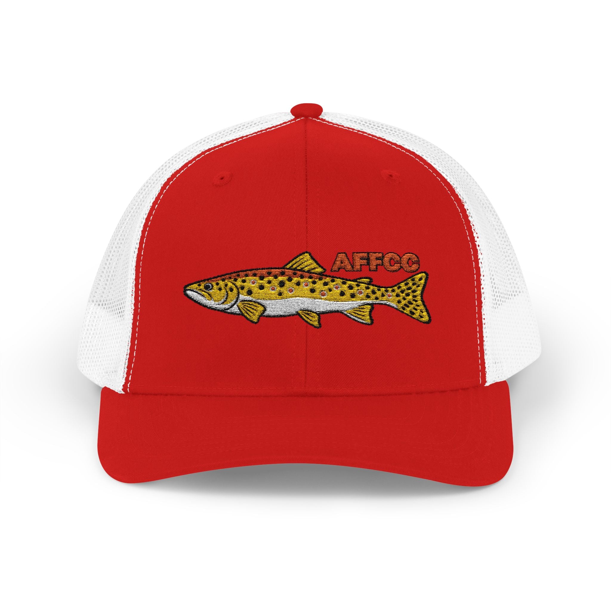 AFFCC Brown Trout Embroidered Trucker Hat – Embroidered Brown Trout ‘AFFCC’ Fishing Hat