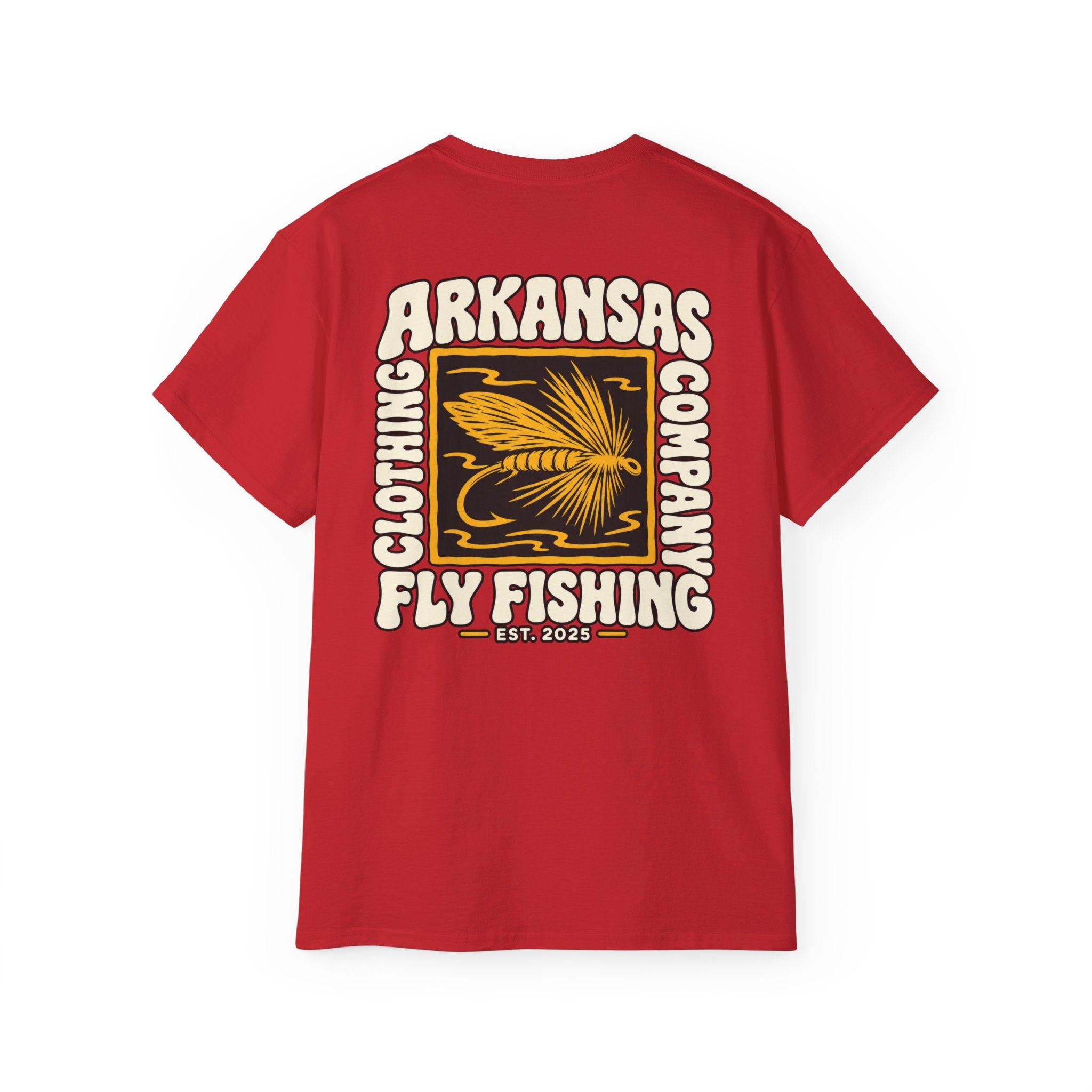 Arkansas Fly Fishing Clothing Company Square Graphic T-Shirt — Arkansas Clothing Company Vintage Fly Design