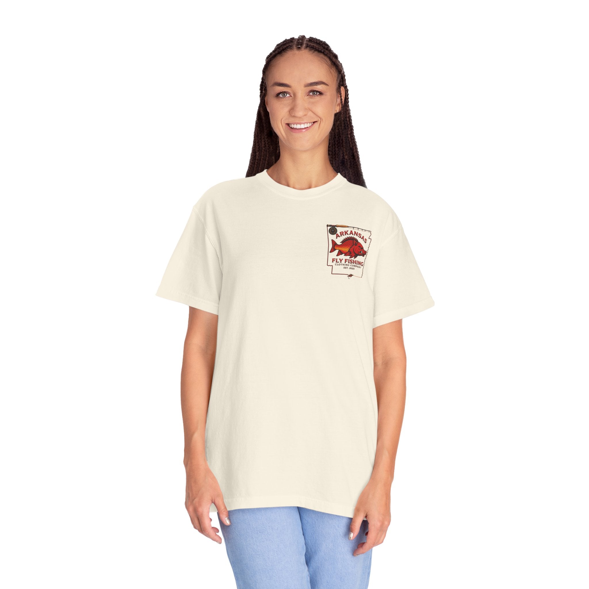 Arkansas Fly Fishing Clothing Company T-Shirt | Fly Rod Script Back Print