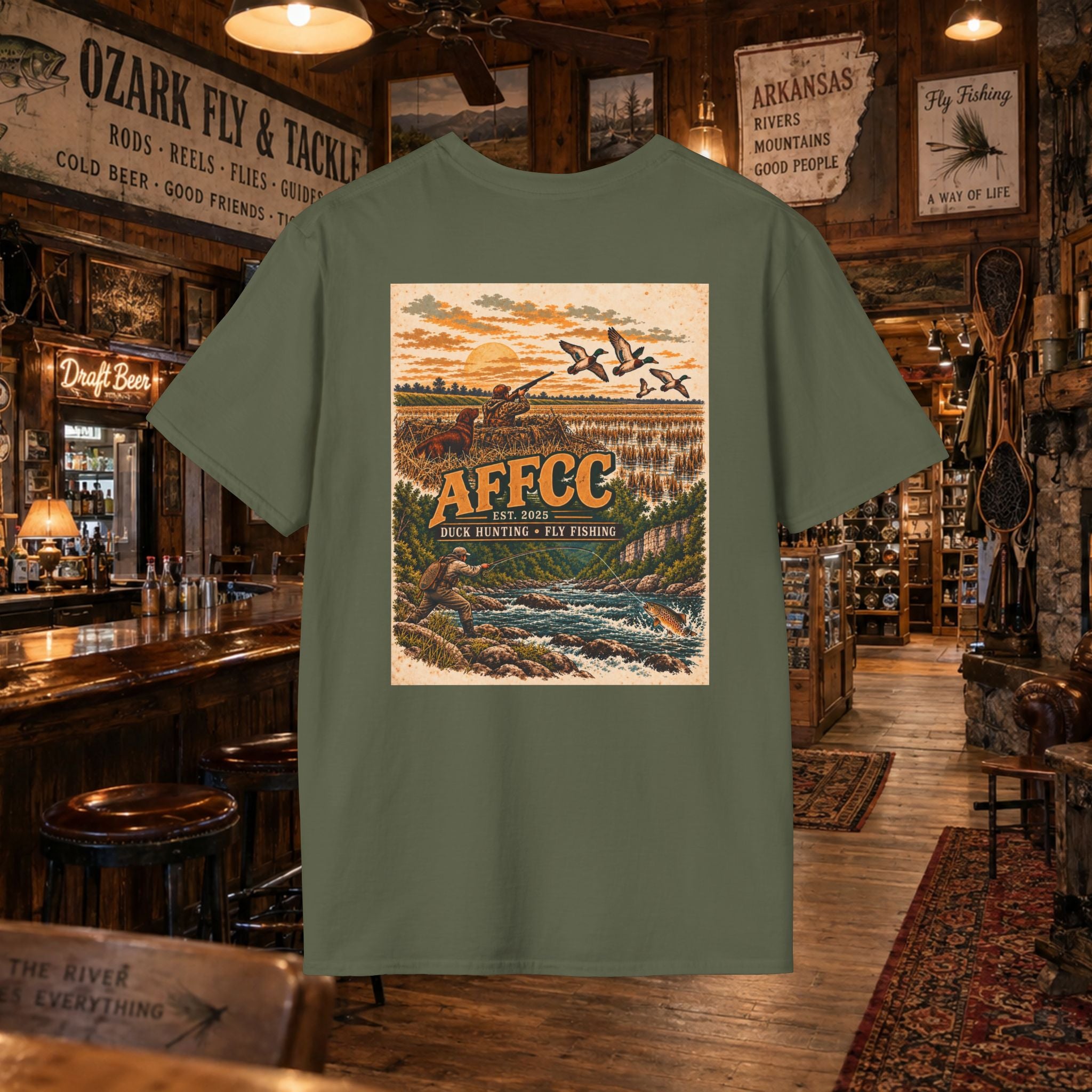 AFFCC Duck Hunting Fly Fishing Vintage Graphic T-Shirt — AFCCC T-Shirt