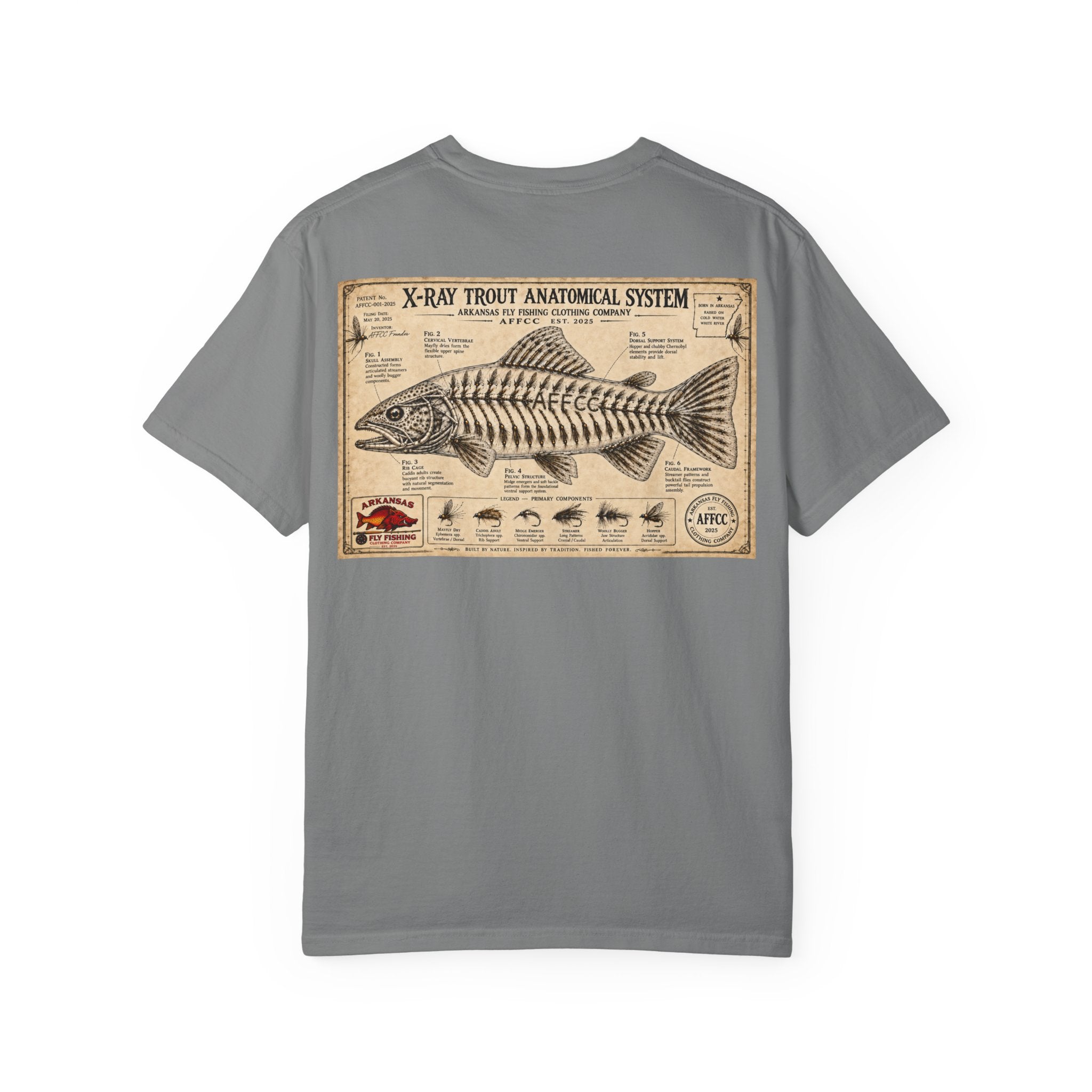 Arkansas Fly Fishing Clothing Company T-Shirt — X-Ray Trout Anatomy Graphic