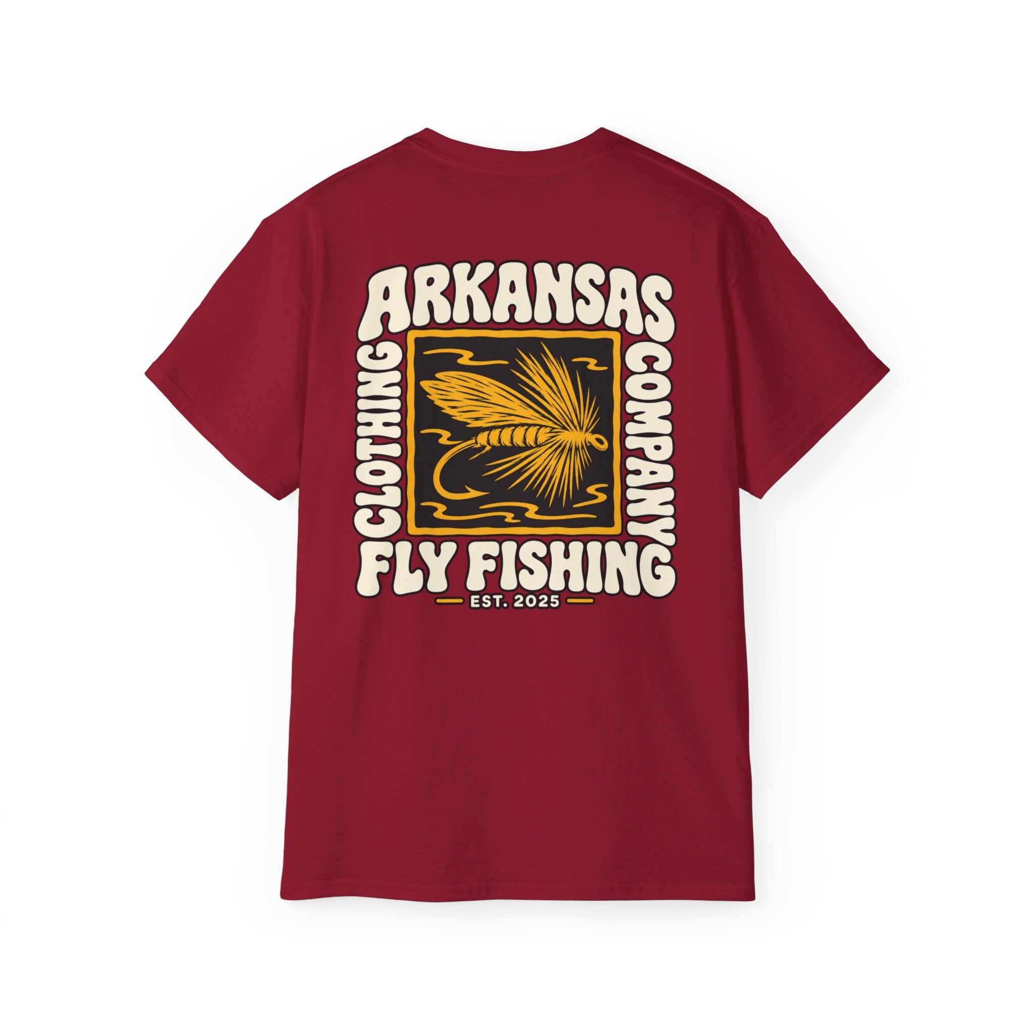 Arkansas Fly Fishing Clothing Company Square Graphic T-Shirt — Arkansas Clothing Company Vintage Fly Design