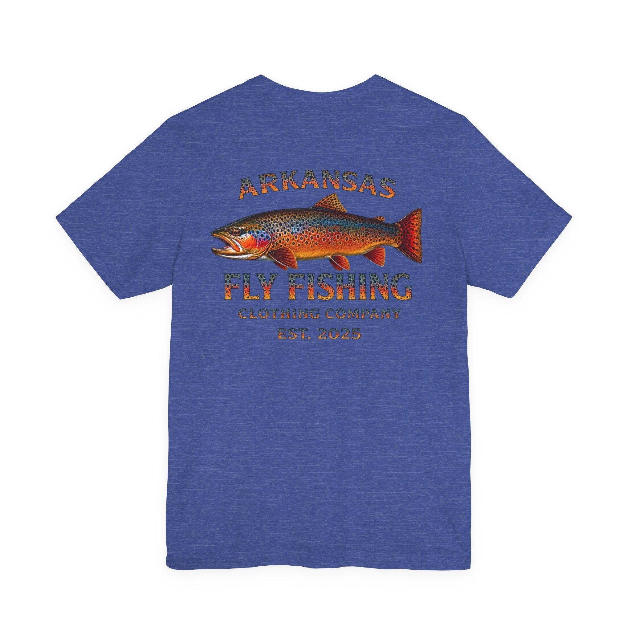 Athletic fit Runs Small AFFCC Arkansas Fly Fishing Tee – Brown Trout Graphic Short Sleeve Shirt