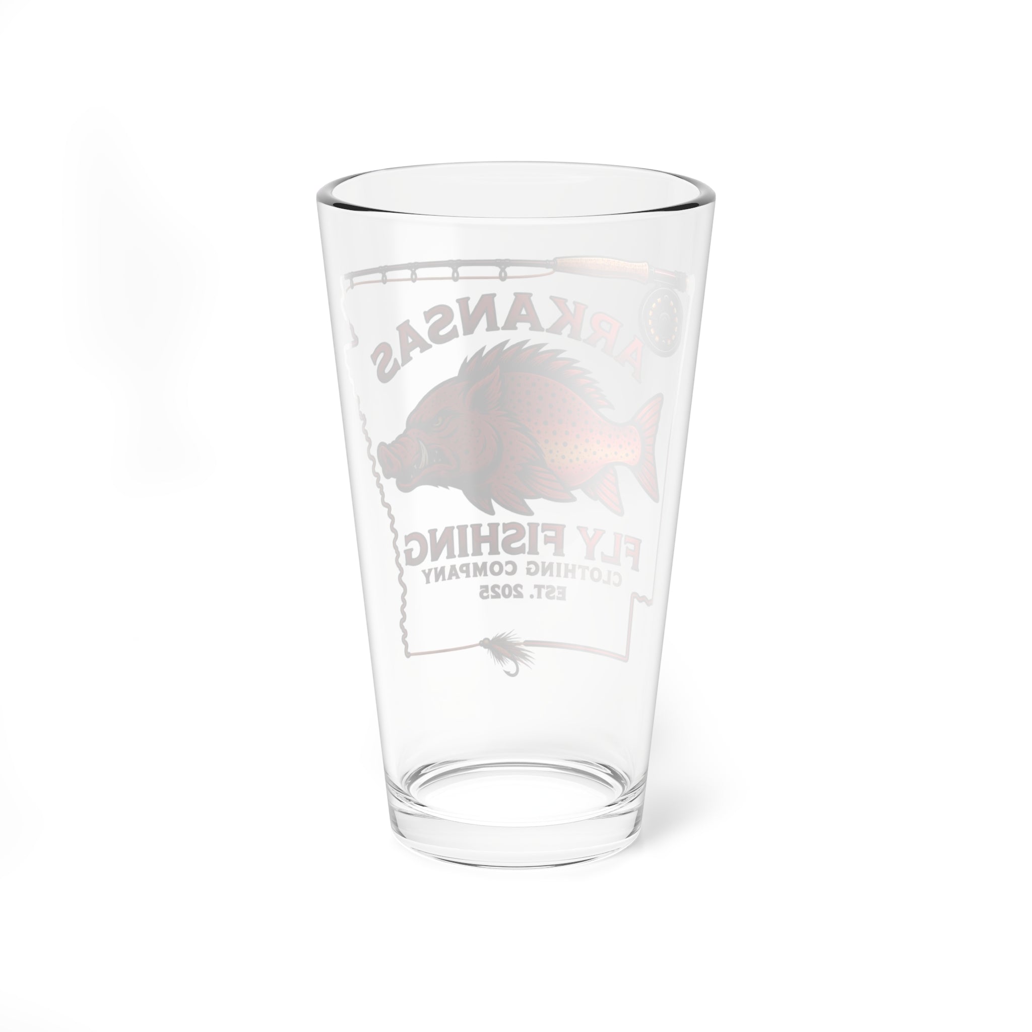 Arkansas Fly Fishing Clothing Co. 16oz Mixing Glass - Redfish Logo Pint Glass