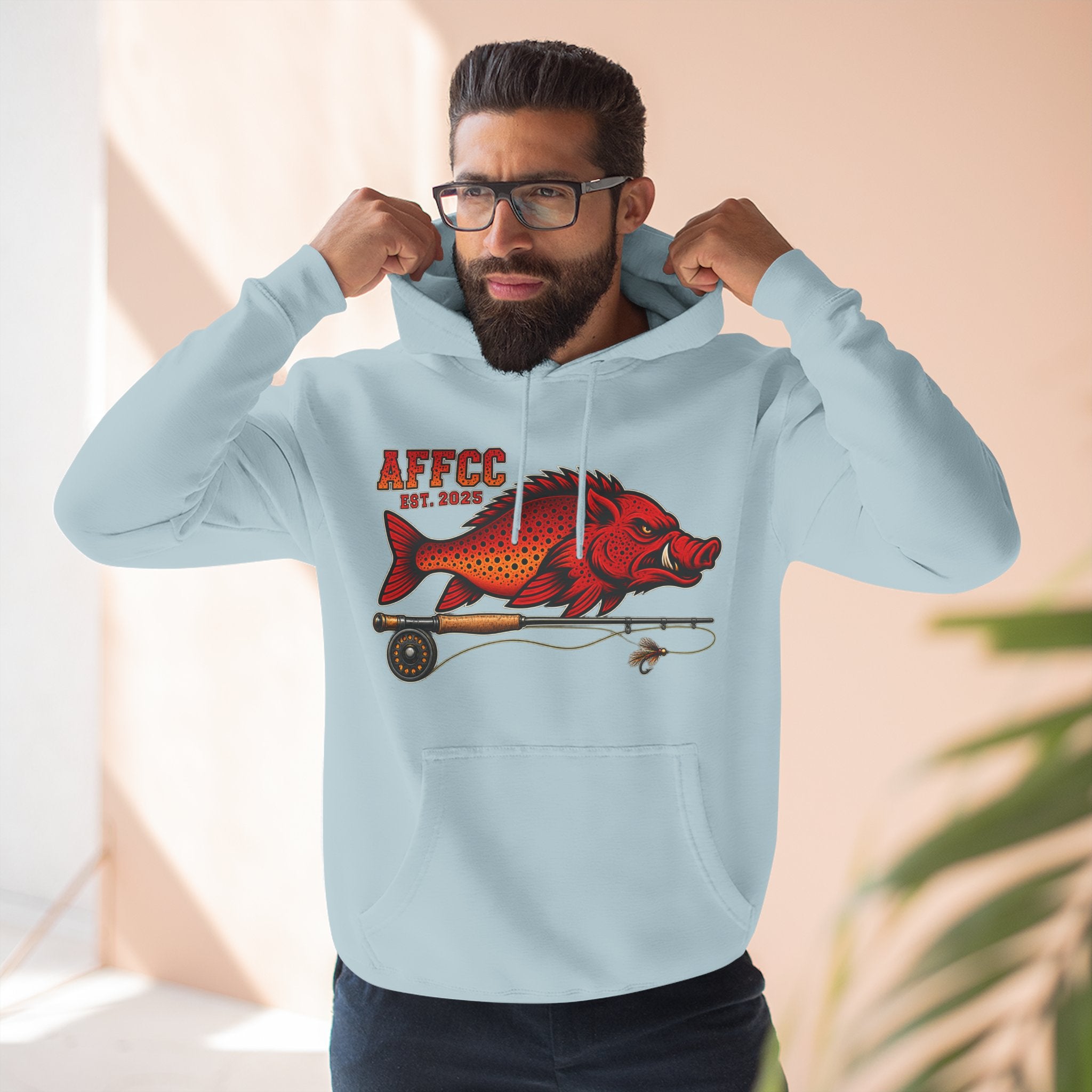AFFCC Logo Hoodie — 'AFFCC' Hog/Trout Fly Rod Design