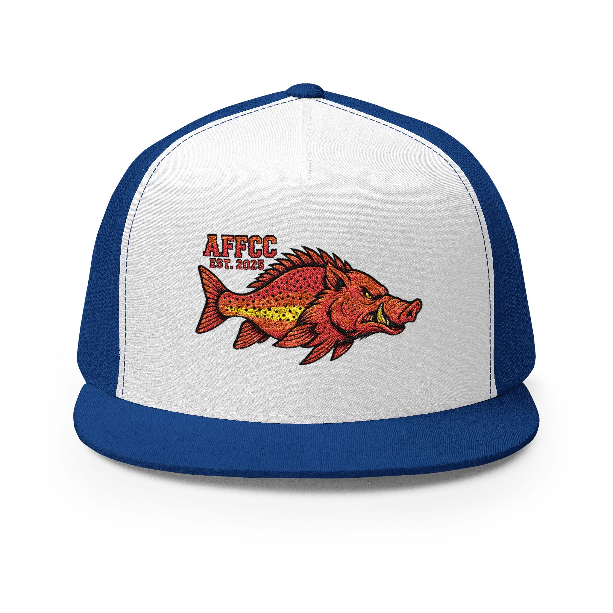 AFFCC Embroidered Hog/Trout Flat Bill Trucker Cap – Hot/Trout Logo Graphic Hat