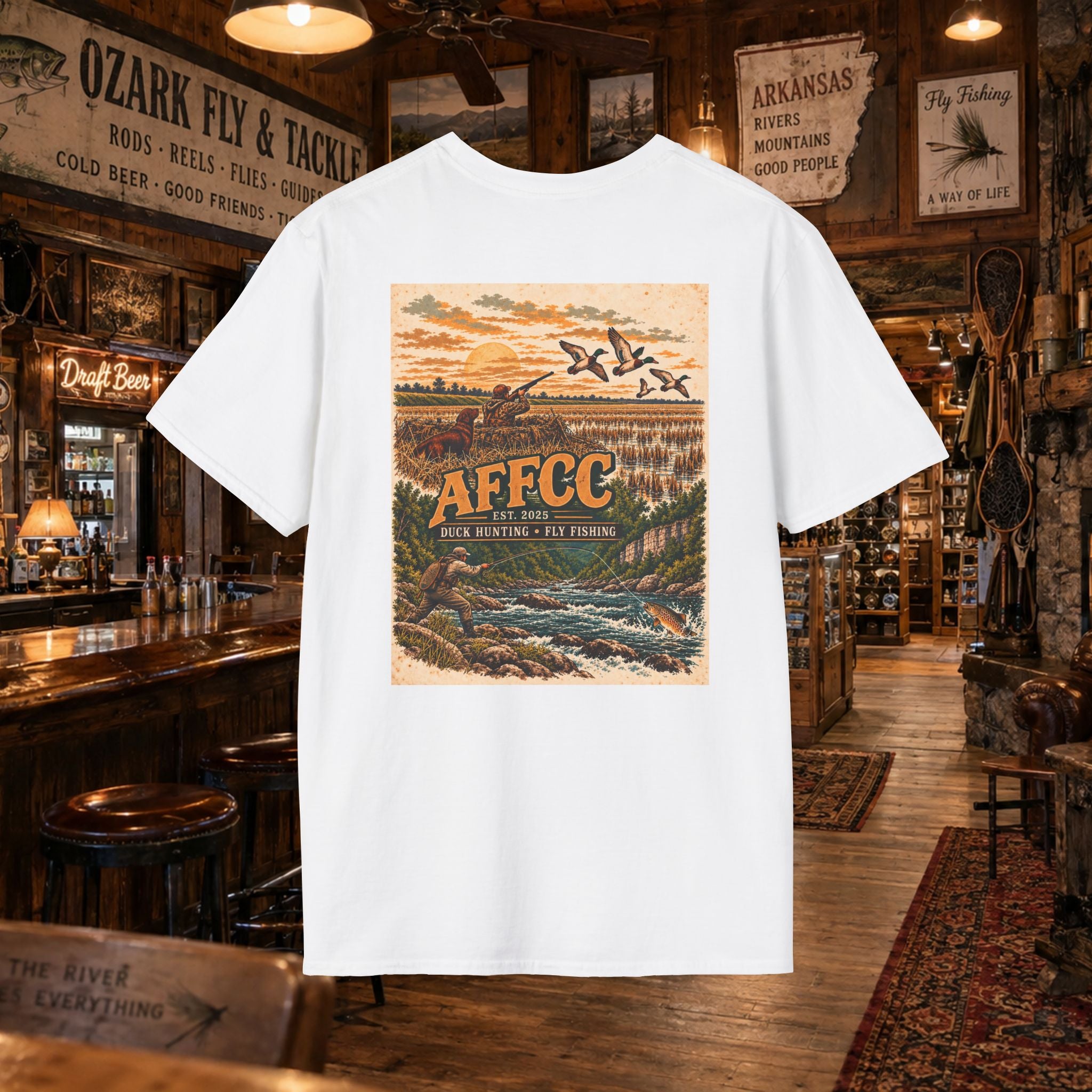 AFFCC Duck Hunting Fly Fishing Vintage Graphic T-Shirt — AFCCC T-Shirt