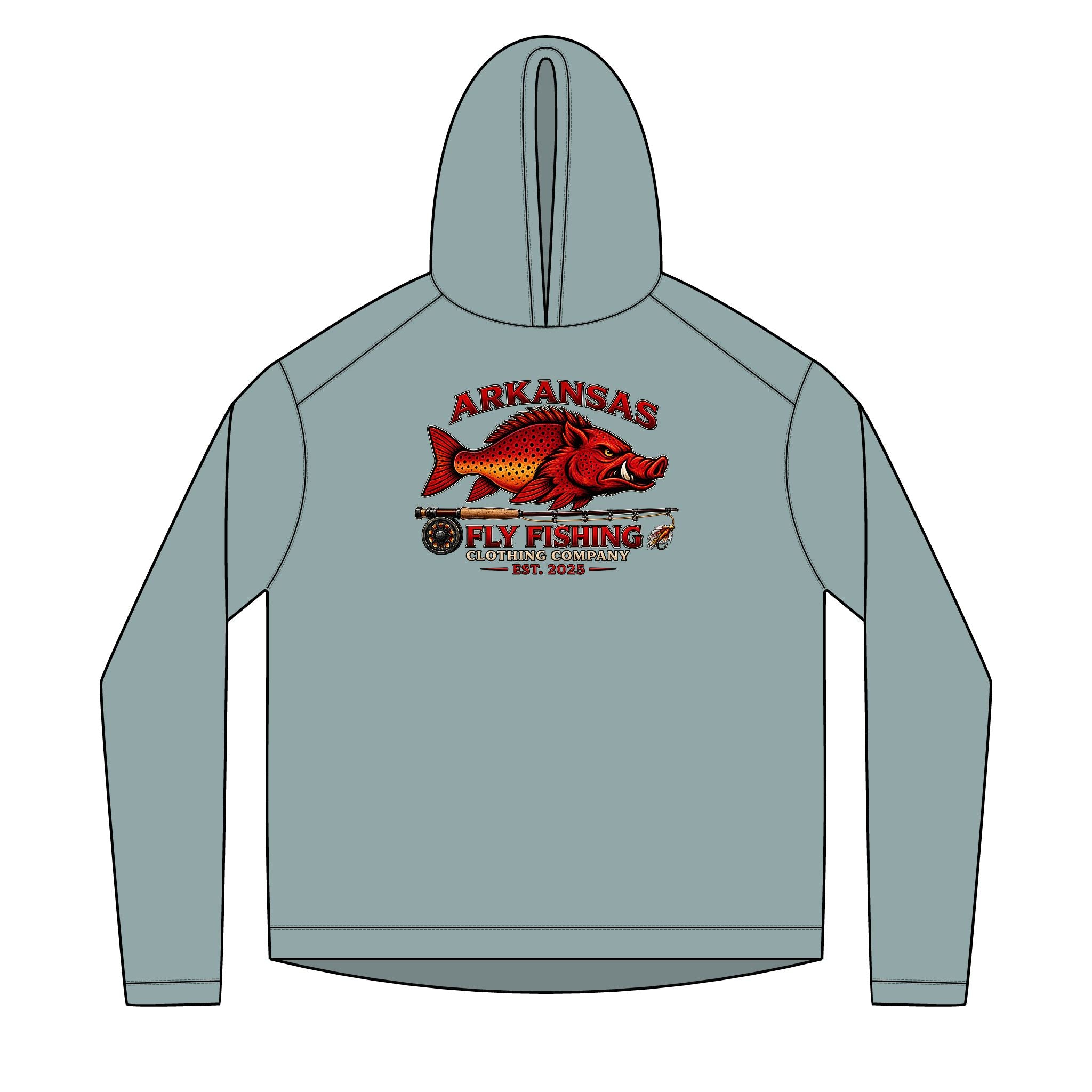 AFFCC Logo With Fly Rod Sun Hoodie — Solar Performance Fishing Pullover