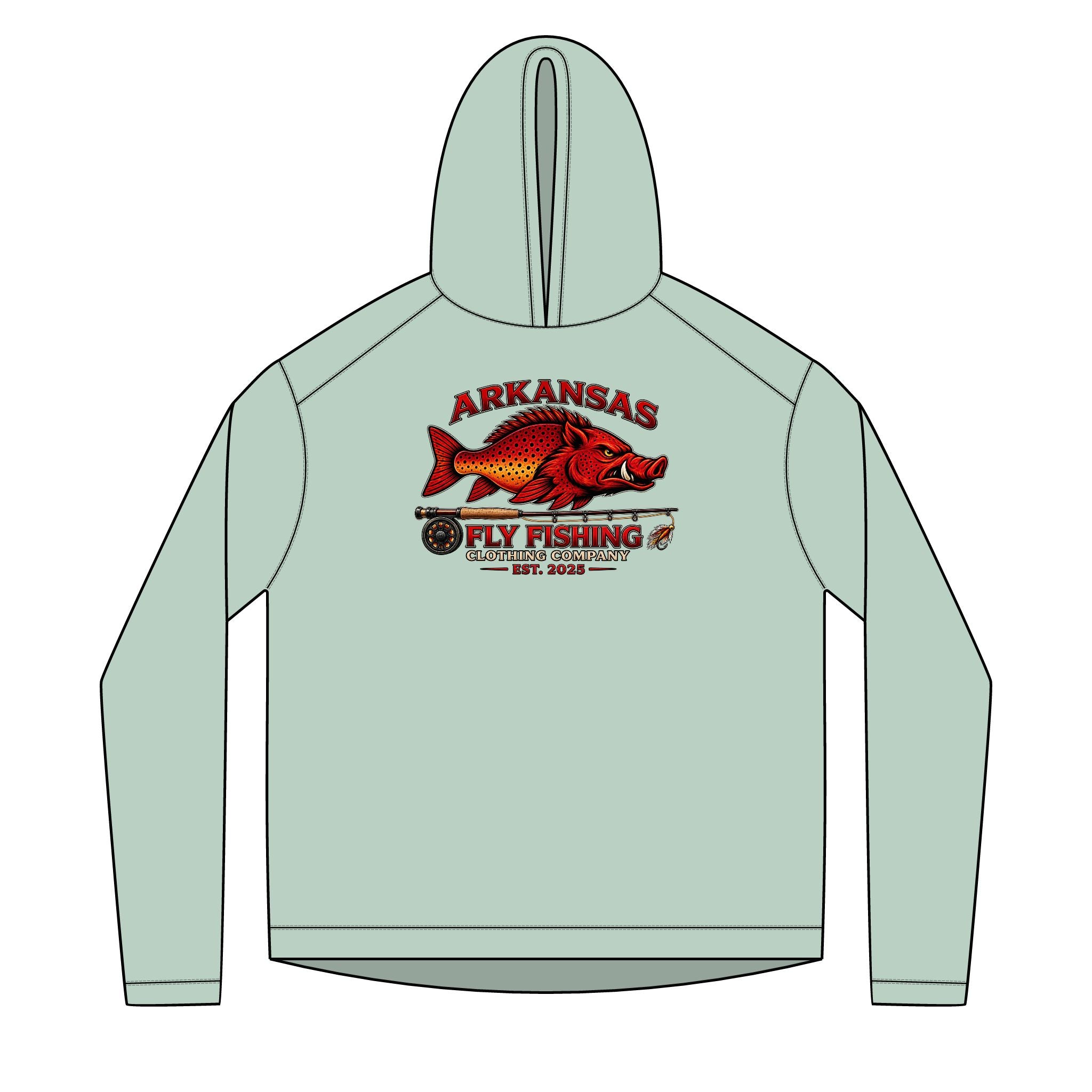 AFFCC Logo With Fly Rod Sun Hoodie — Solar Performance Fishing Pullover