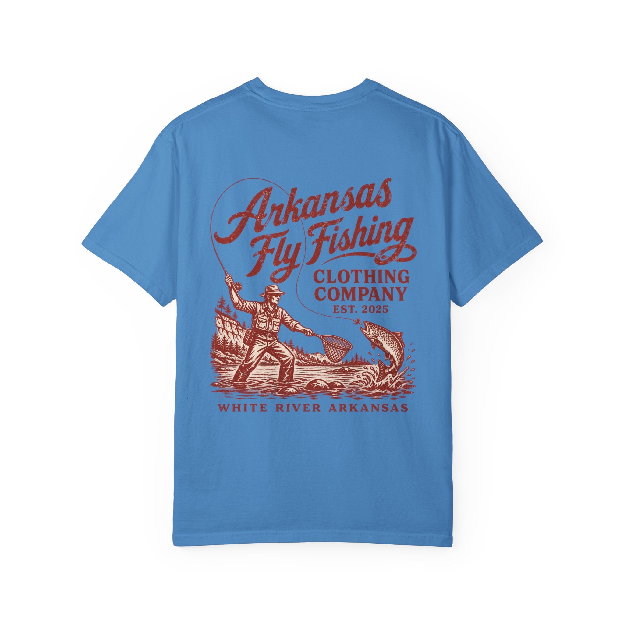 AFFC Arkansas Fly Fishing Hog/Trout Patch T-Shirt | Small Chest Graphic Large Back Graphic