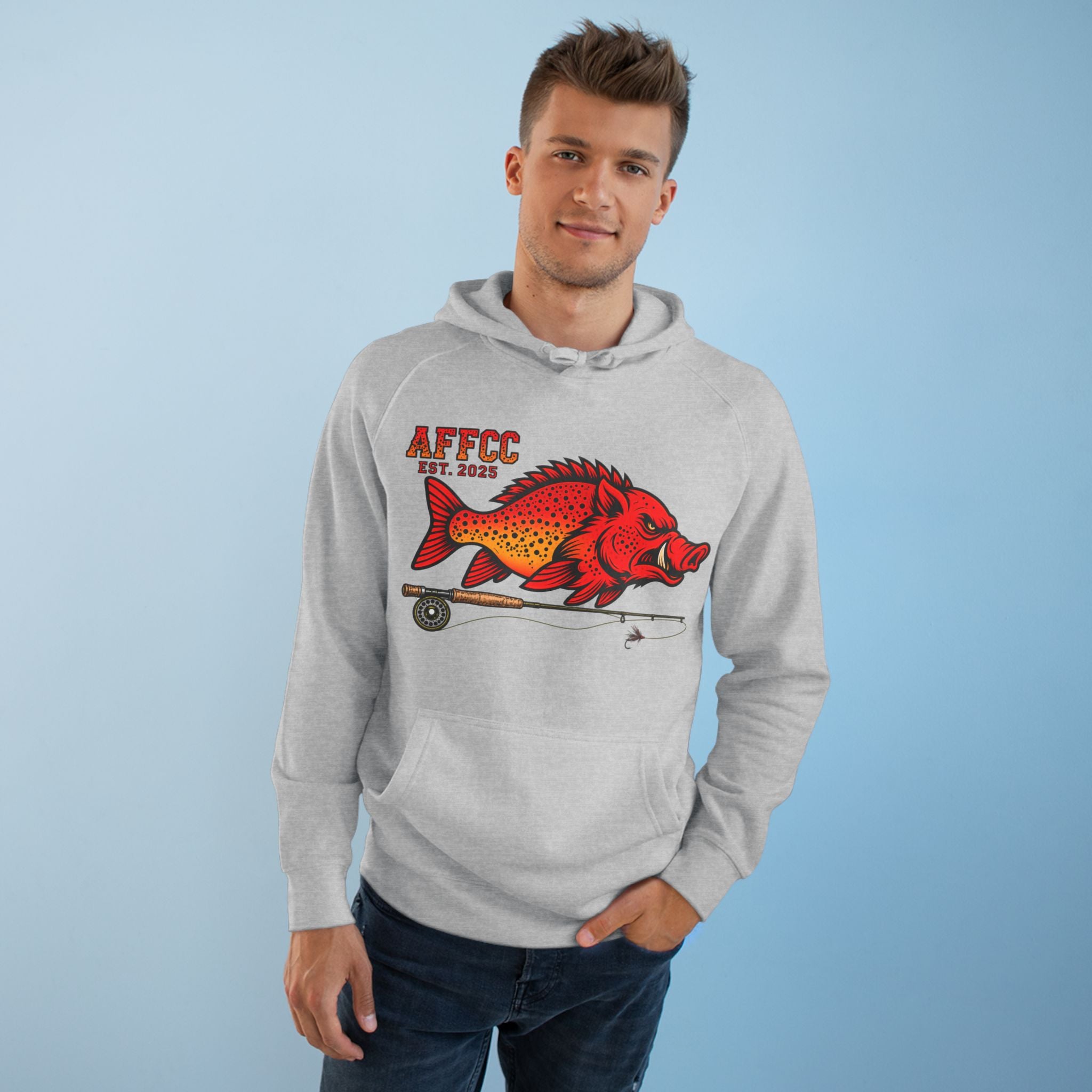 Arkansas Fly Fishing Clothing Company Hoodie — AFFCC EST. 2025 Hog/Trout With Rod Graphic